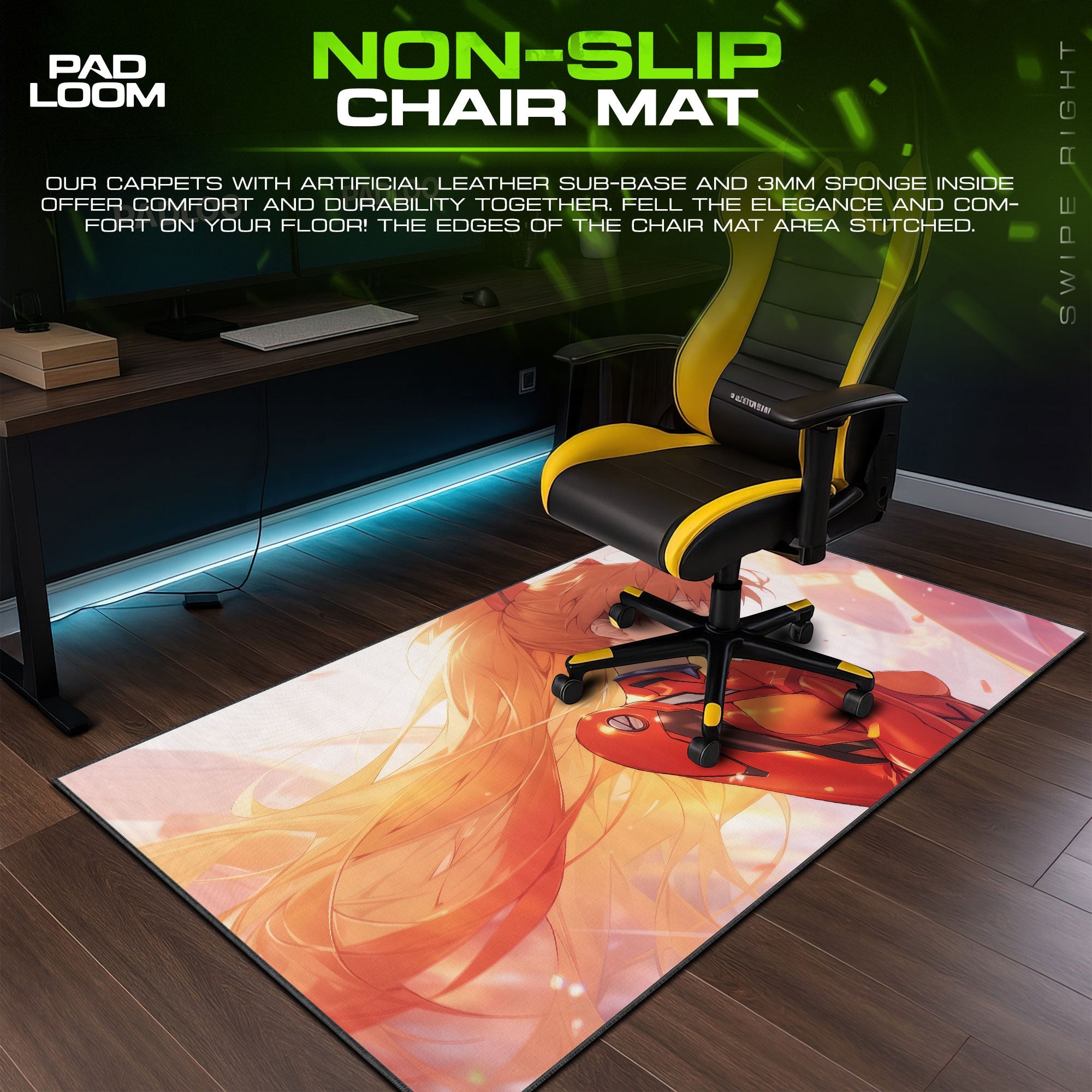 Asuka Silent Resolve Mouse Pad, Anime Gaming Desk Mat Padloom
