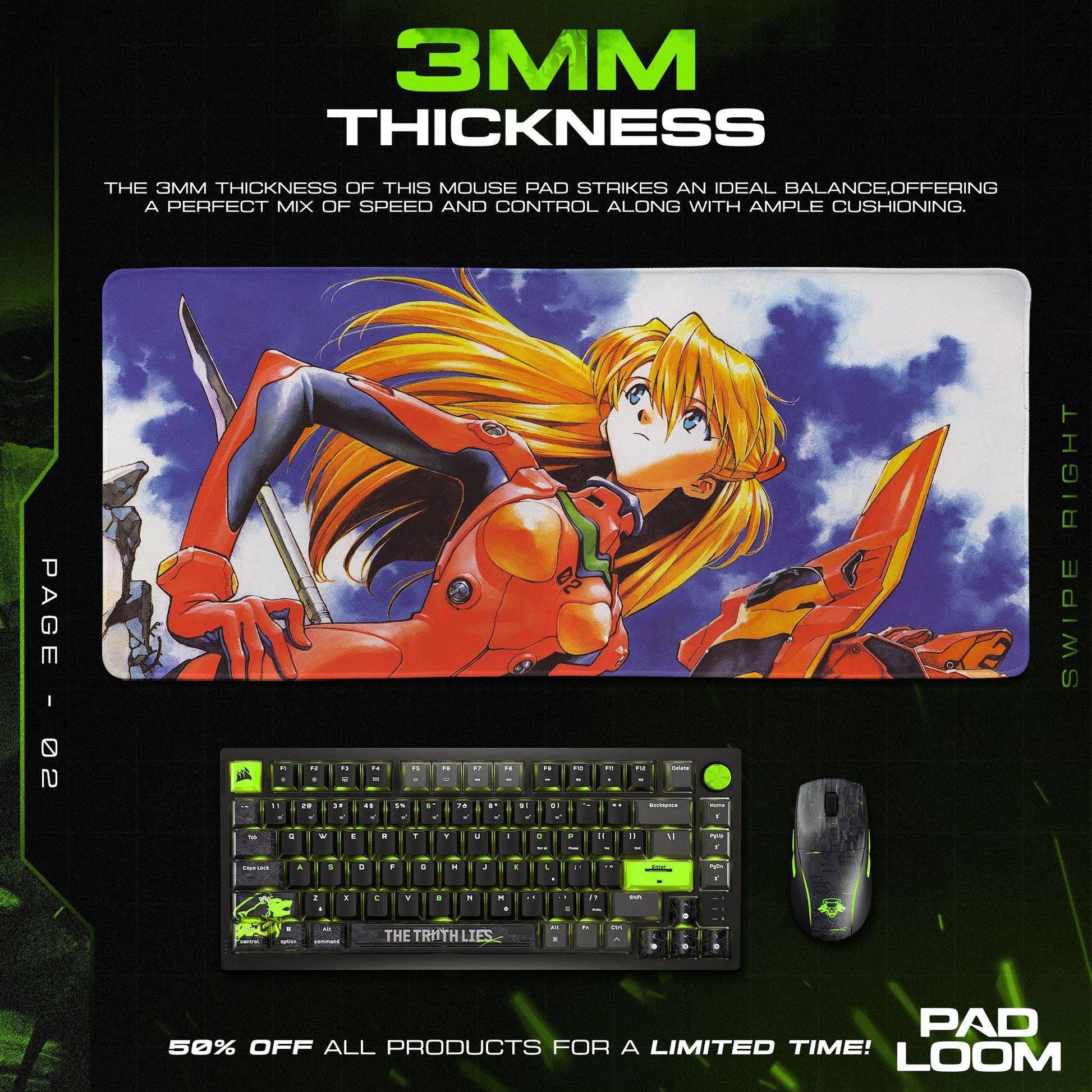 Asuka Sky Gaze Mouse Pad, Anime Gaming Desk Mat Padloom