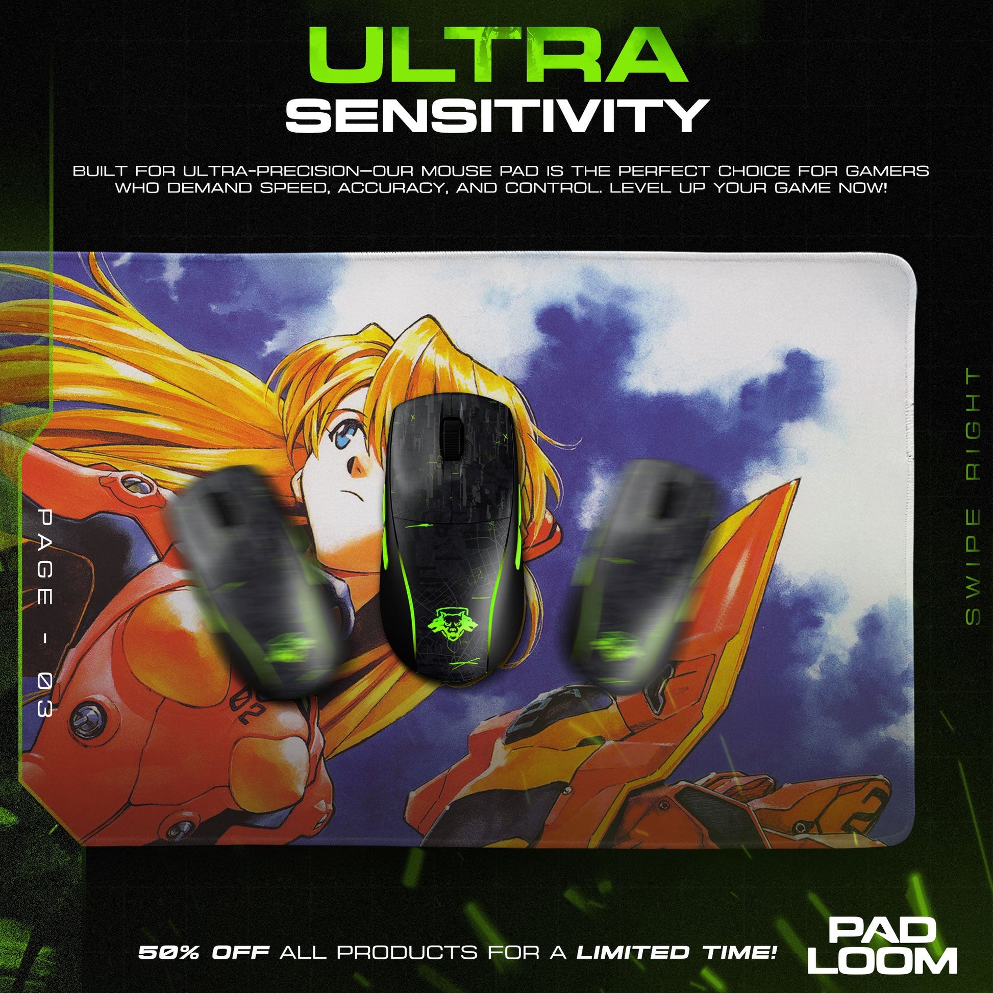 Asuka Sky Gaze Mouse Pad, Anime Gaming Desk Mat Padloom