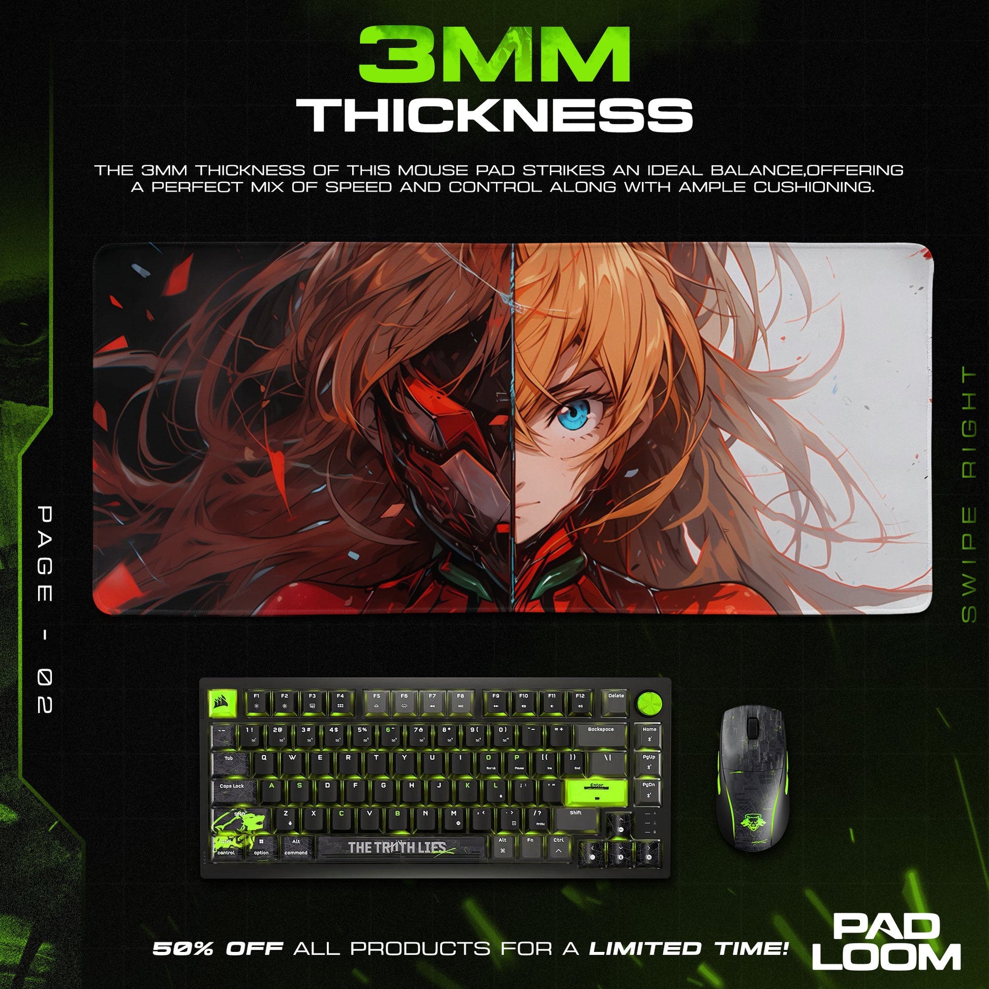 Asuka Split Vision Mouse Pad, Anime Gaming Desk Mat Padloom