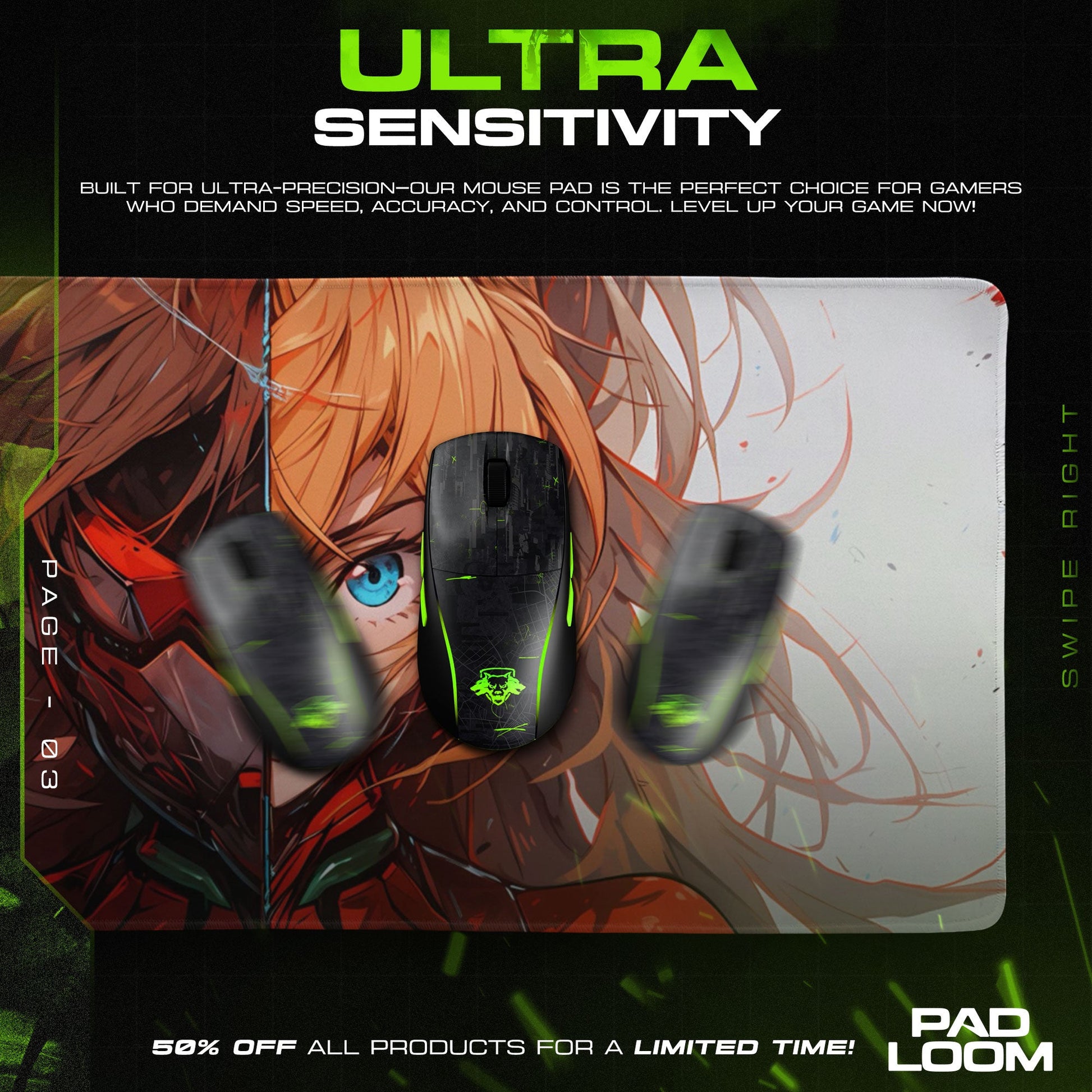 Asuka Split Vision Mouse Pad, Anime Gaming Desk Mat Padloom