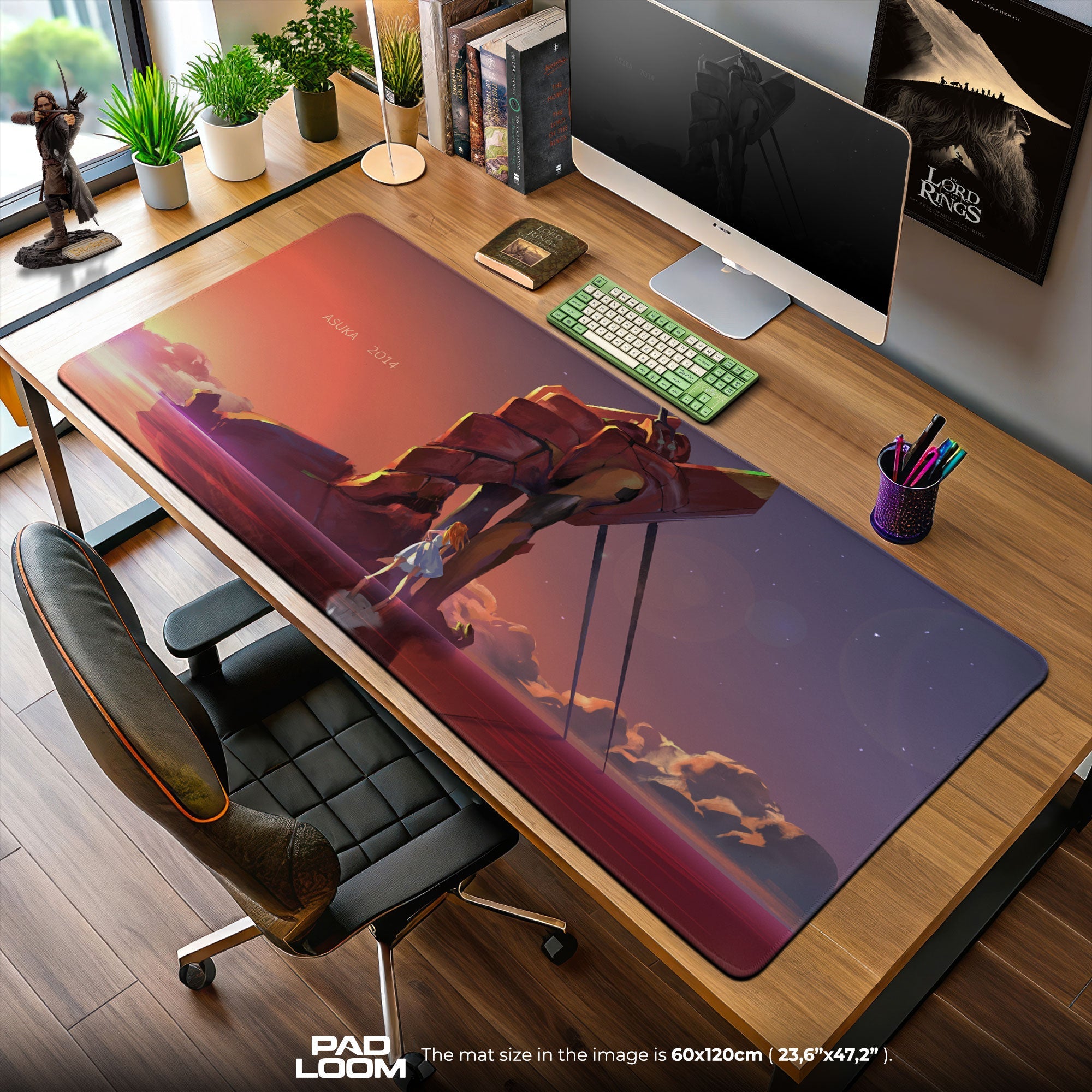 Asuka Sunset Mech Mouse Pad, Anime Gaming Desk Mat Padloom