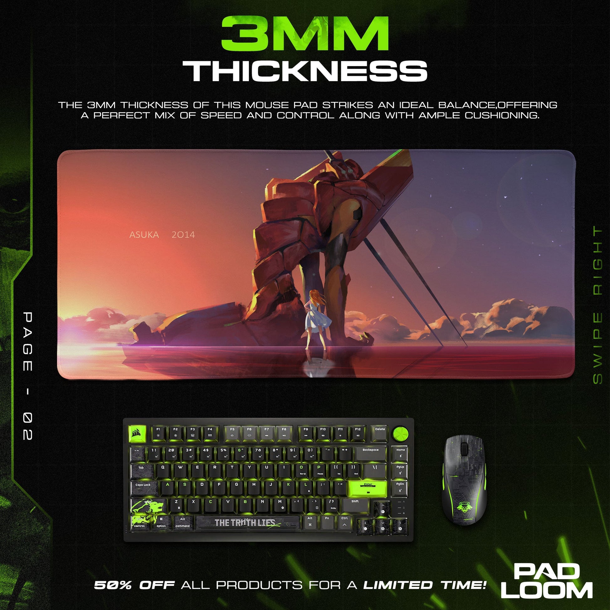 Asuka Sunset Mech Mouse Pad, Anime Gaming Desk Mat Padloom