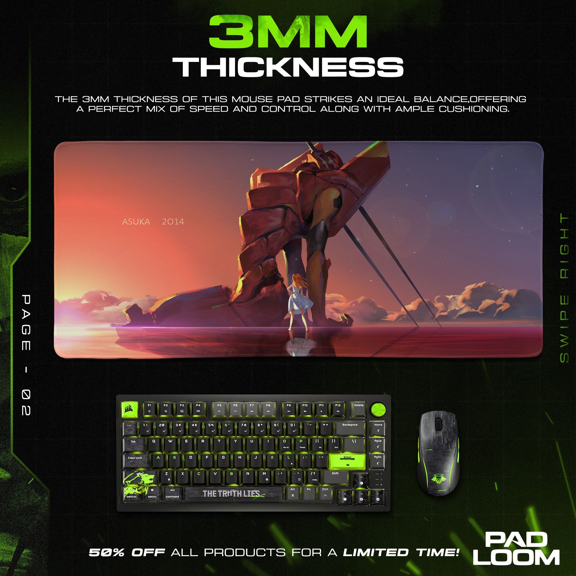 Asuka Sunset Mech Mouse Pad, Anime Gaming Desk Mat Padloom