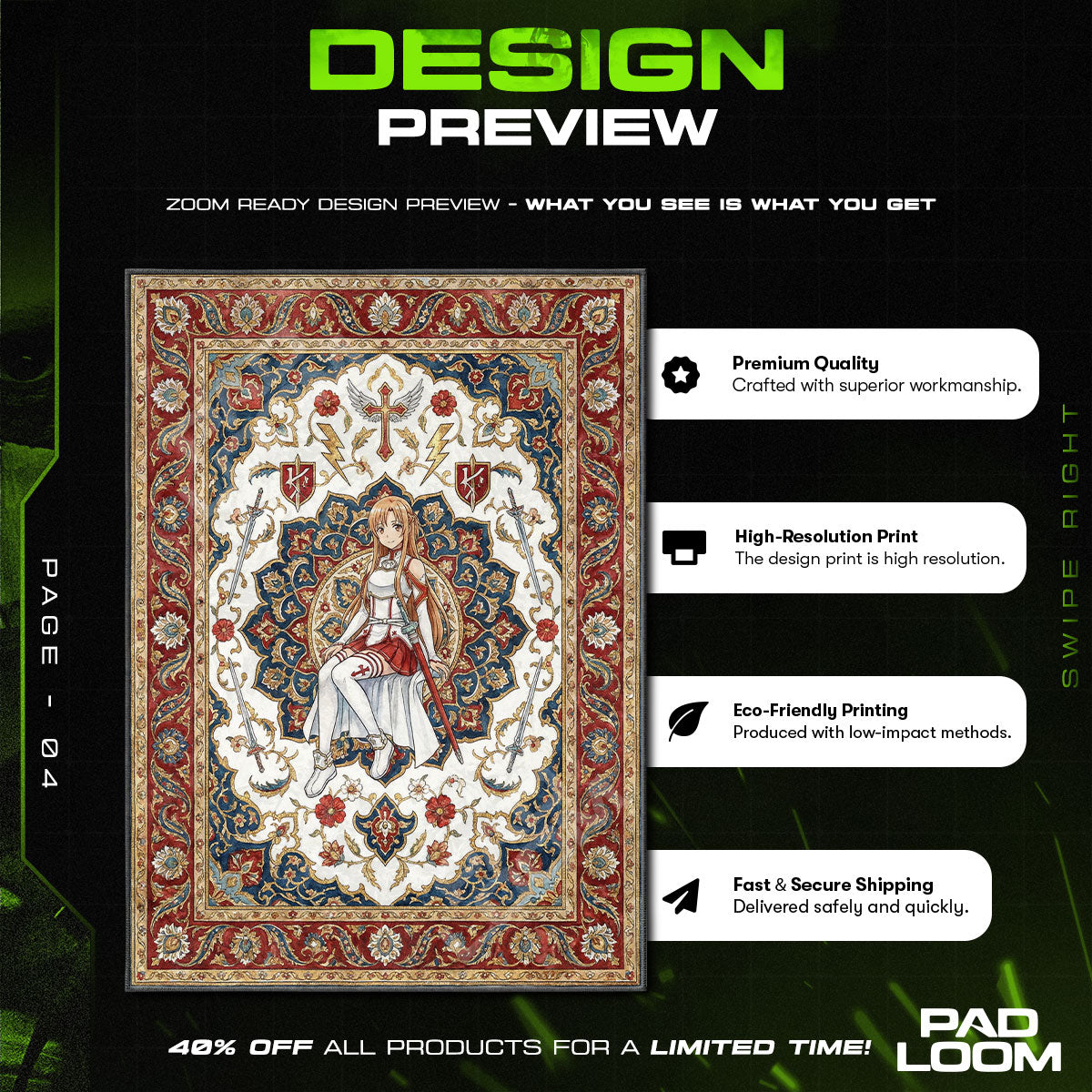 Asuna Lightning Flash Rug - Sword Art Online Chair Mat