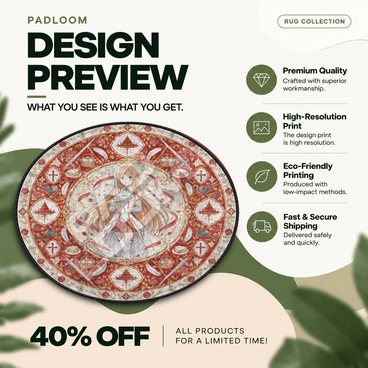 Asuna Rapier Sword Art Online round rug full design preview
