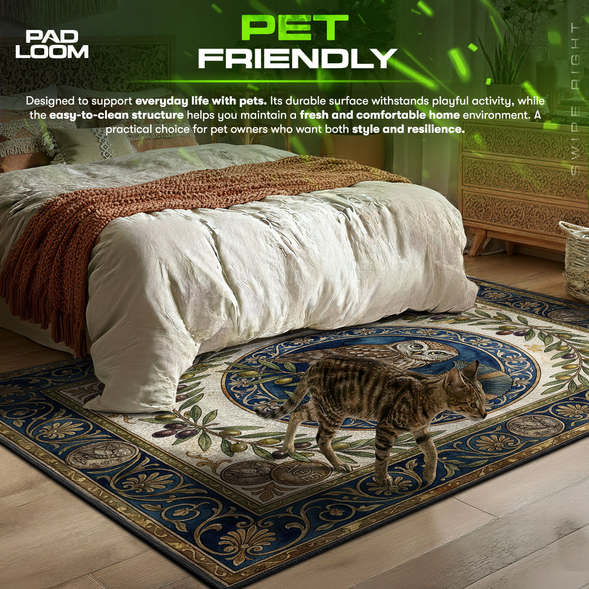 Athena's Owl themed area rug for home decor fans