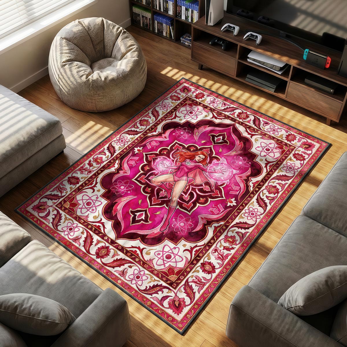 Atom Eve themed area rug for home decor fans