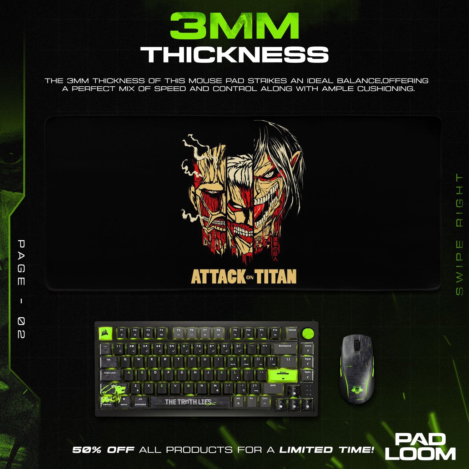 Attack on Titan Dual Titans Mouse Pad, Anime Gaming Desk Mat Padloom