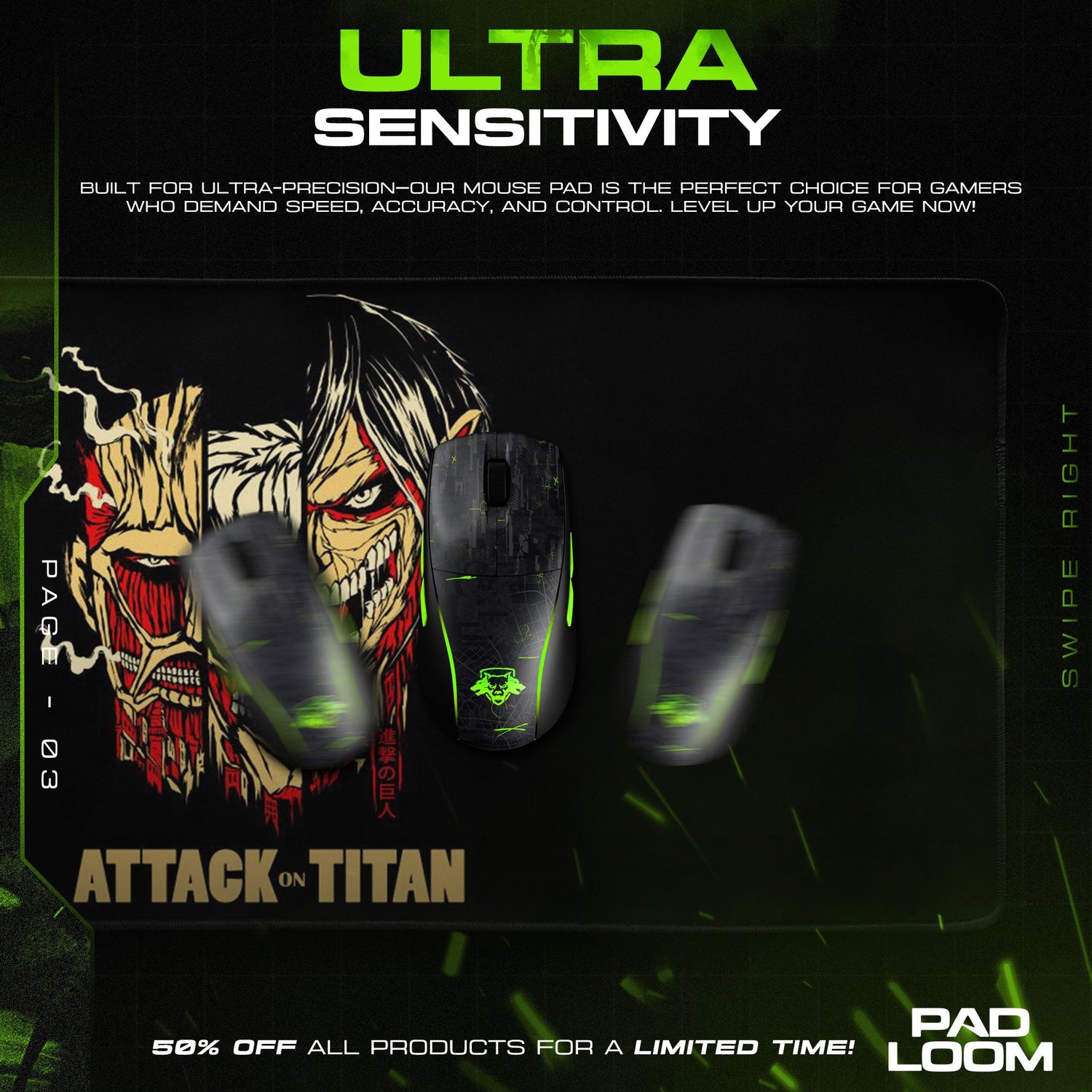 Attack on Titan Dual Titans Mouse Pad, Anime Gaming Desk Mat Padloom