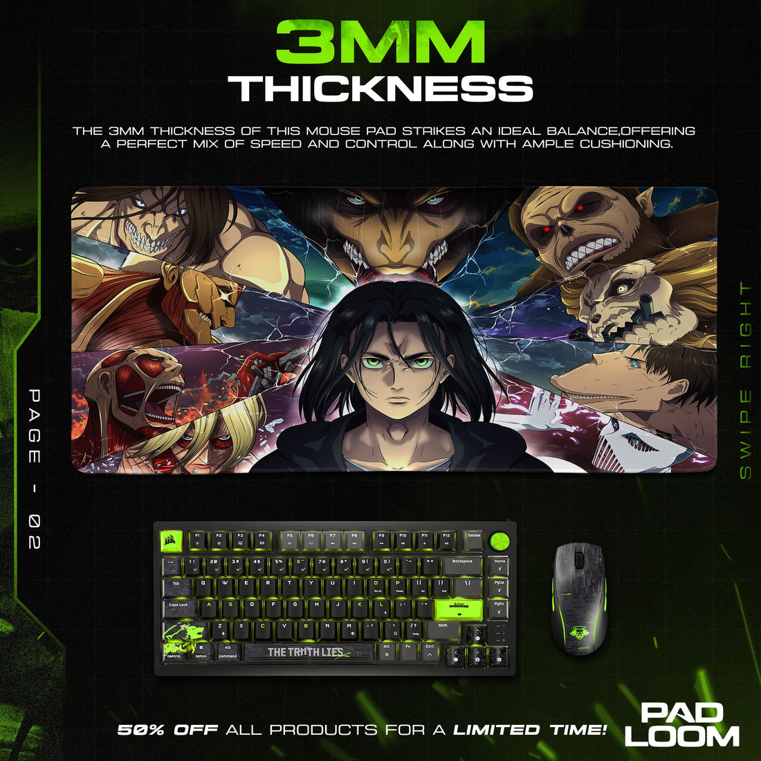 Attack on Titan Eren Titans Mouse Pad, Anime Gaming Desk Mat