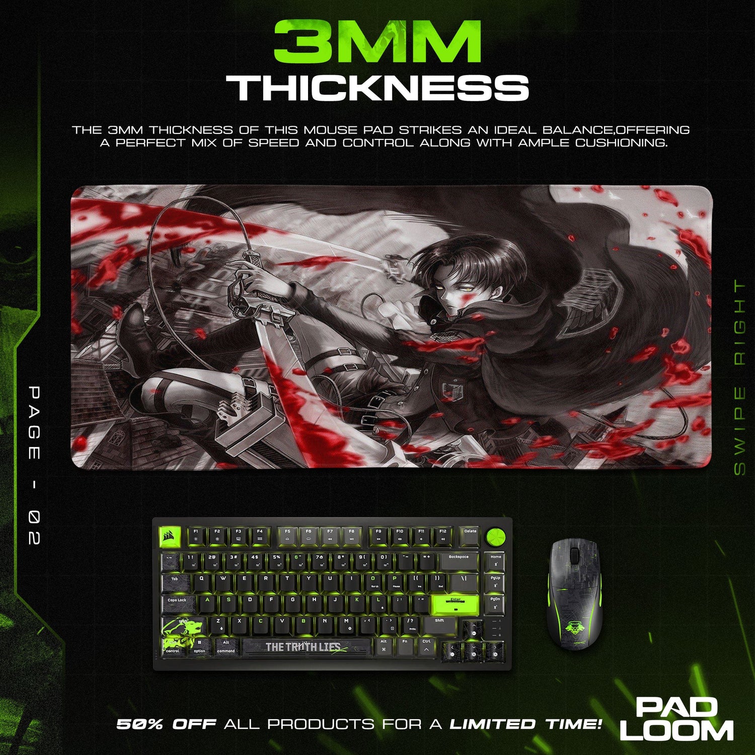 Attack on Titan Levi Mouse Pad, Blood Strike Anime Desk Mat Padloom