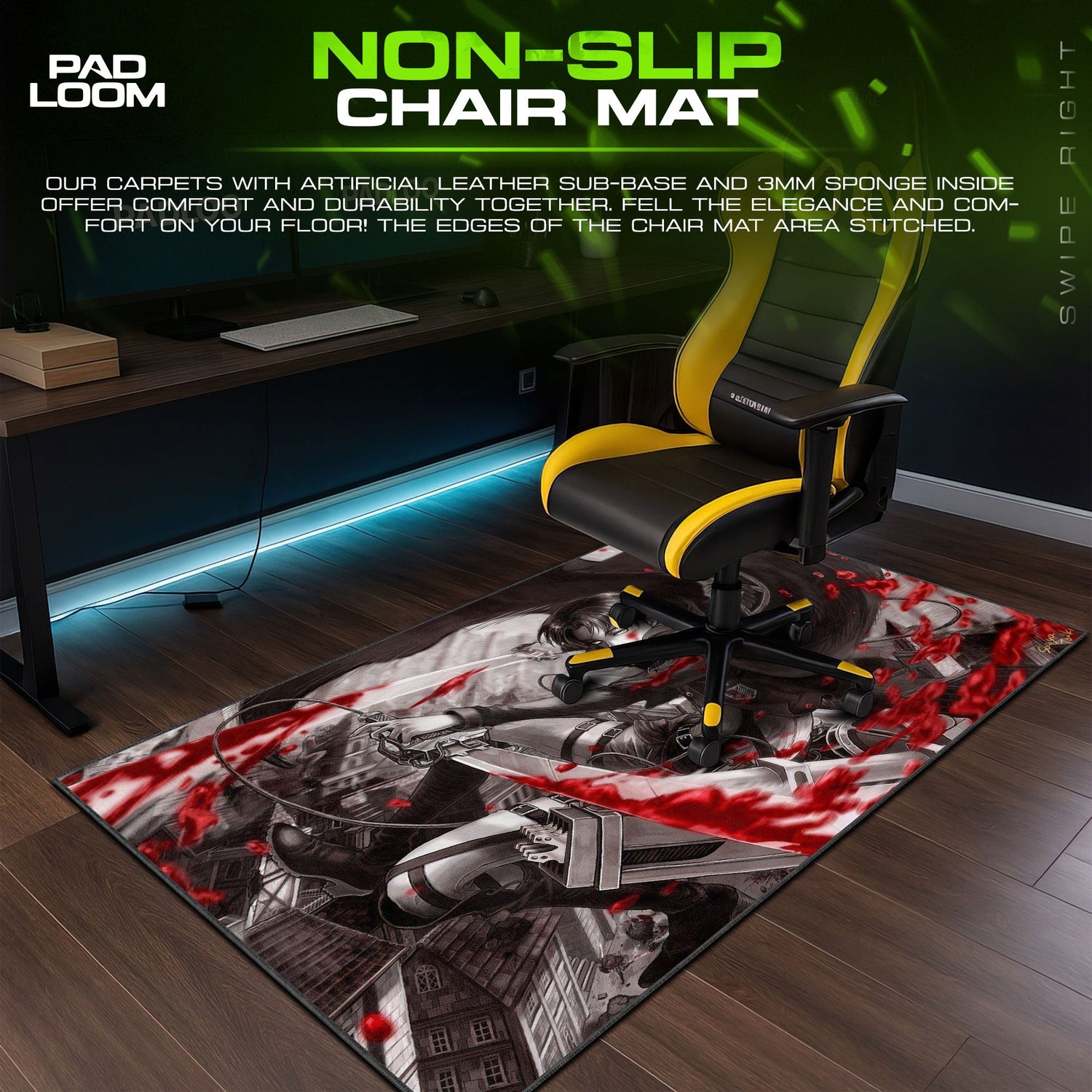 Attack on Titan Levi Mouse Pad, Blood Strike Anime Desk Mat Padloom
