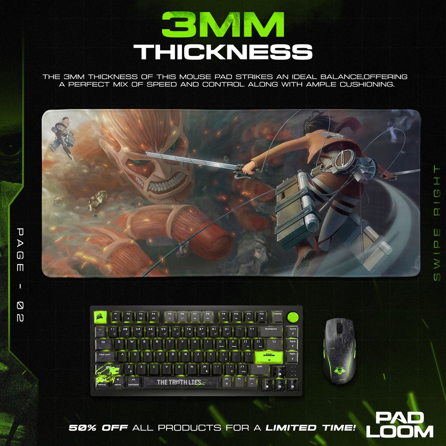 Attack on Titan Mouse Pad, Colossal Battle Gaming Desk Mat Padloom