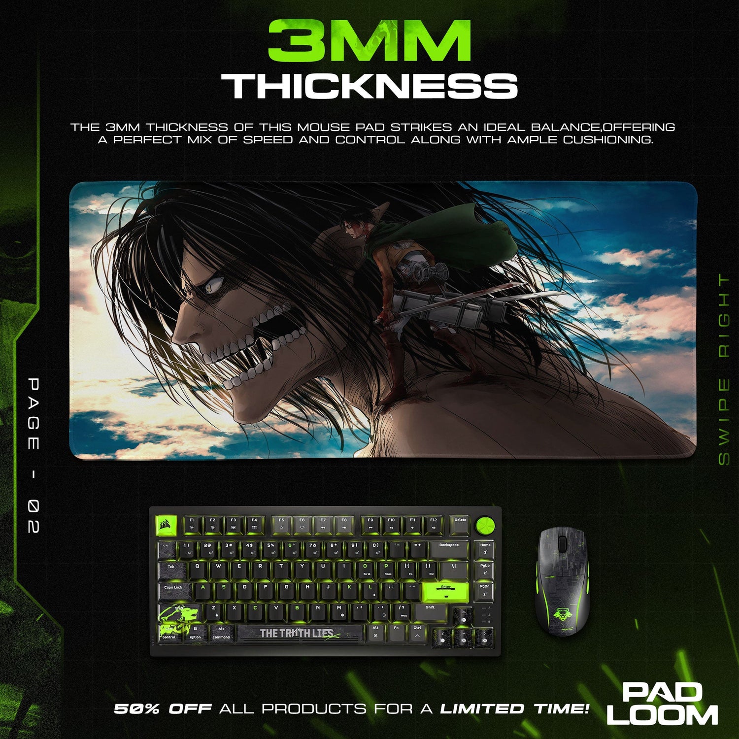 Attack on Titan Mouse Pad - Rage of Freedom Anime Desk Mat Padloom
