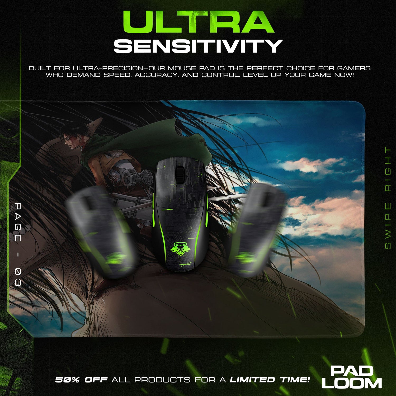 Attack on Titan Mouse Pad - Rage of Freedom Anime Desk Mat Padloom