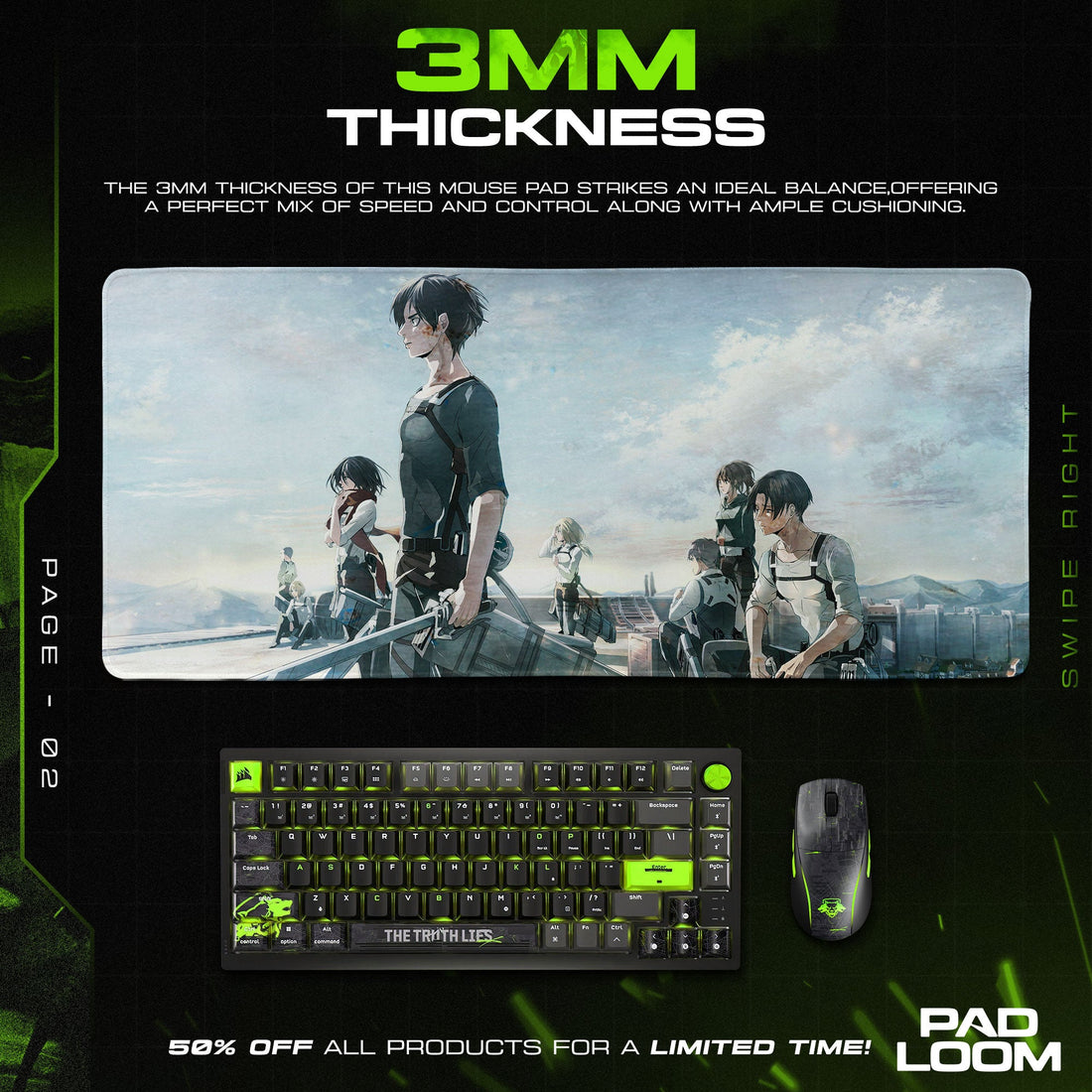 Attack on Titan Mouse Pad - Scout Regiment Anime Desk Mat Padloom