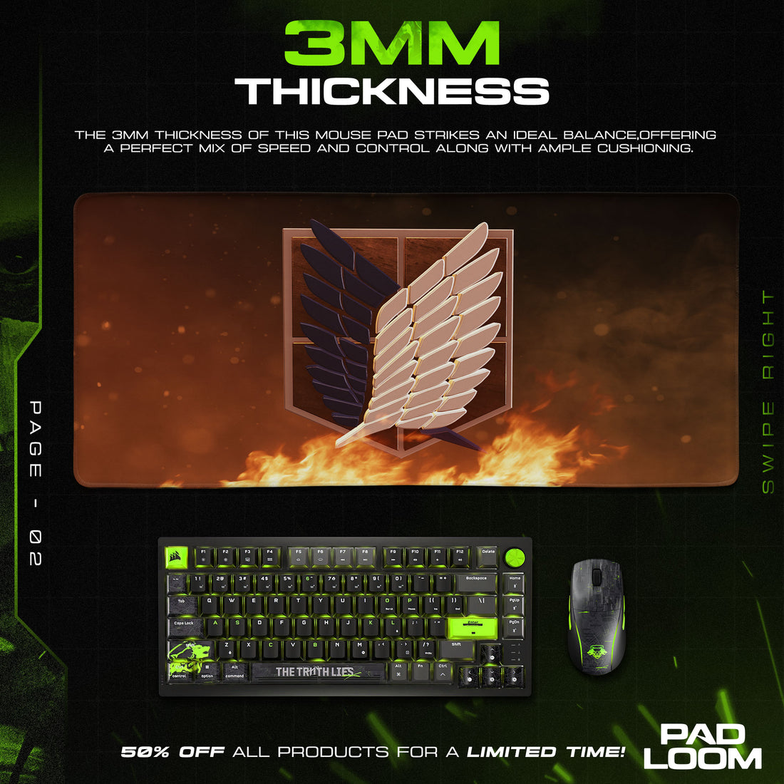 Attack on Titan Mouse Pad, Survey Corps Wings Gaming Desk Mat