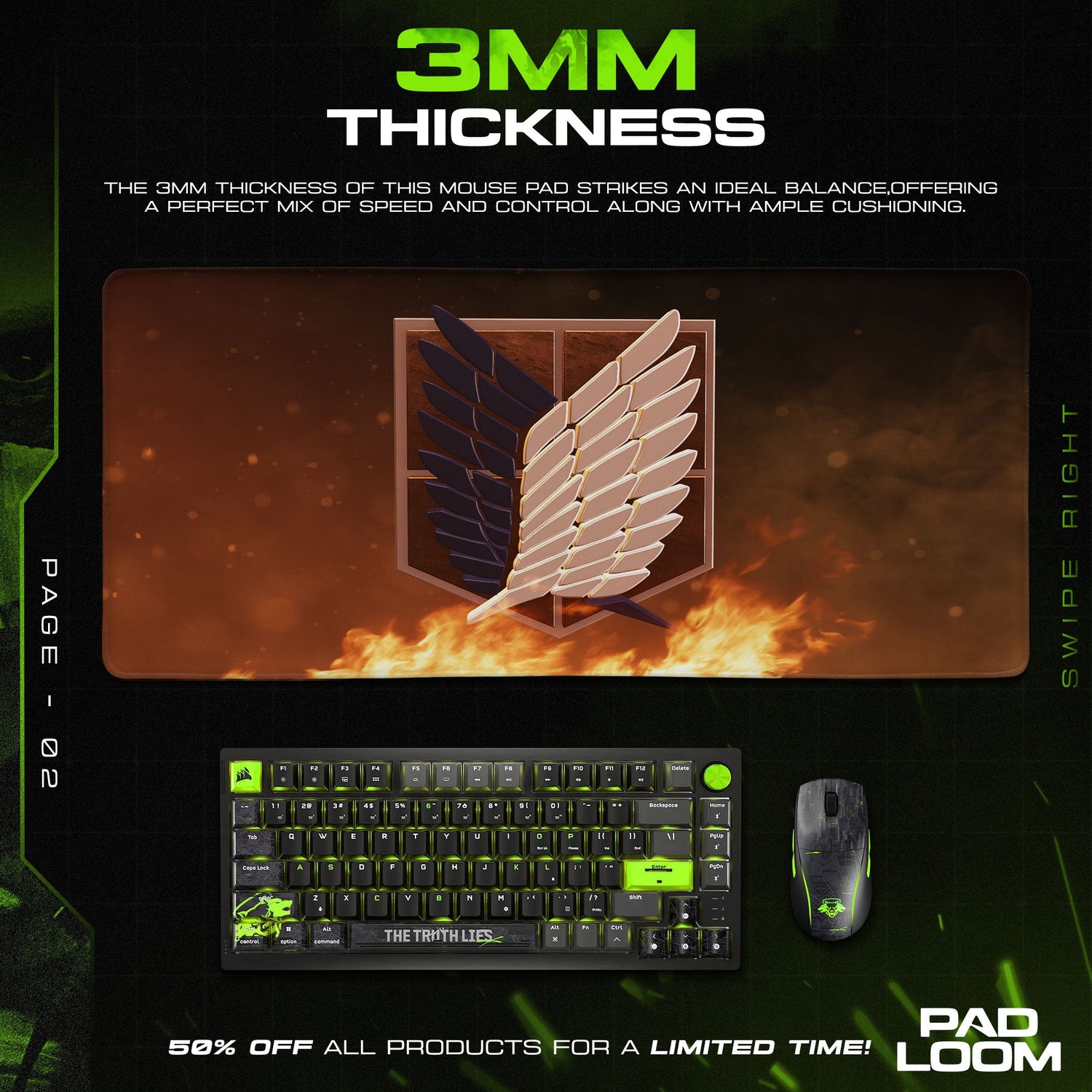 Attack on Titan Mouse Pad, Survey Corps Wings Gaming Desk Mat Padloom