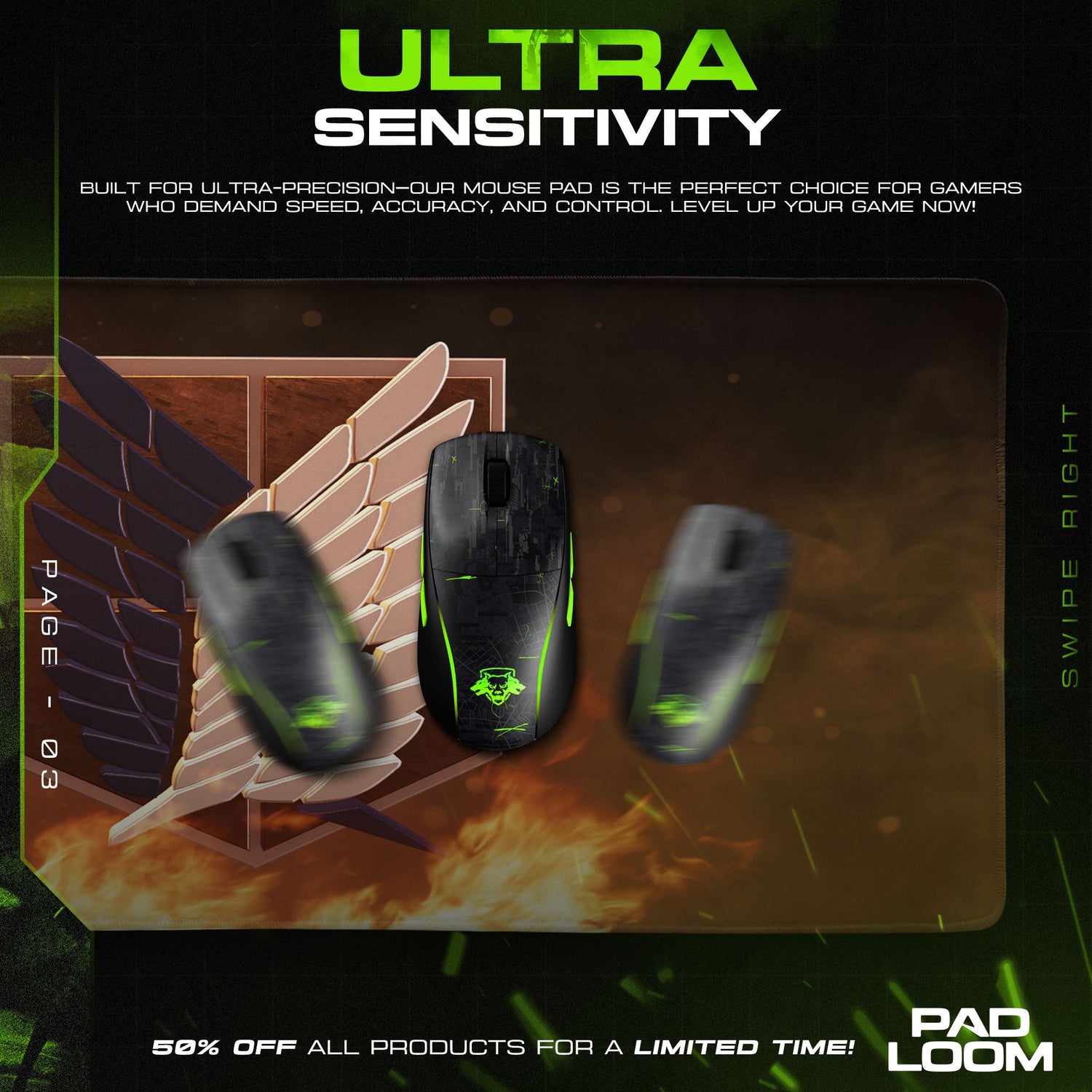 Attack on Titan Mouse Pad, Survey Corps Wings Gaming Desk Mat Padloom