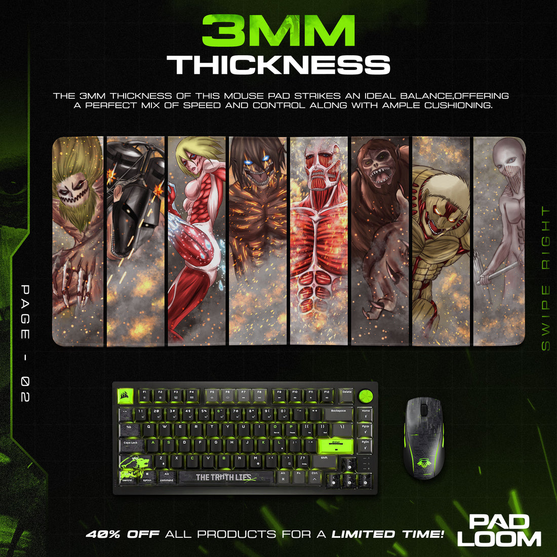 Attack on Titan Titan Shifters Mouse Pad, Anime Gaming Desk Mat