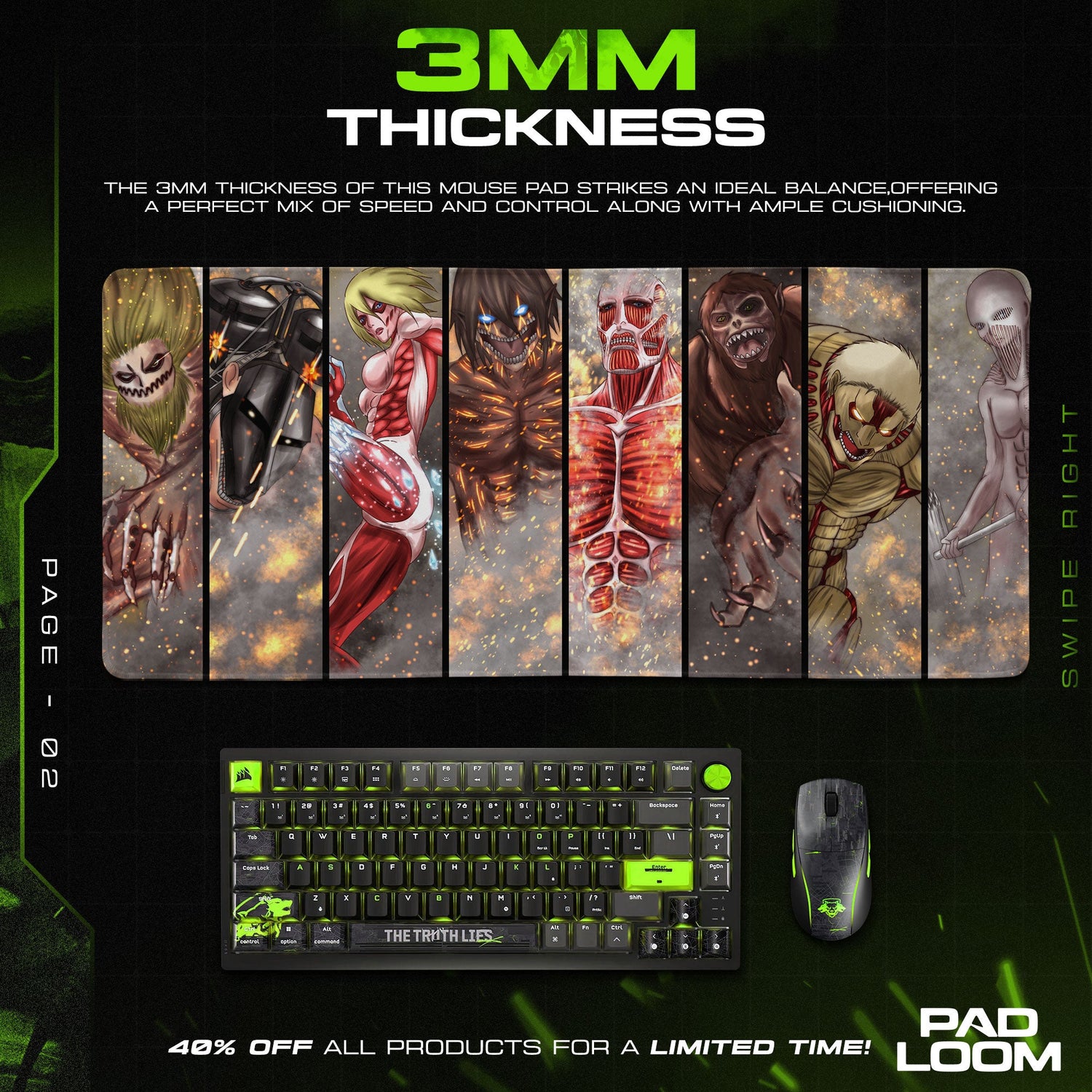 Attack on Titan Titan Shifters Mouse Pad, Anime Gaming Desk Mat Padloom