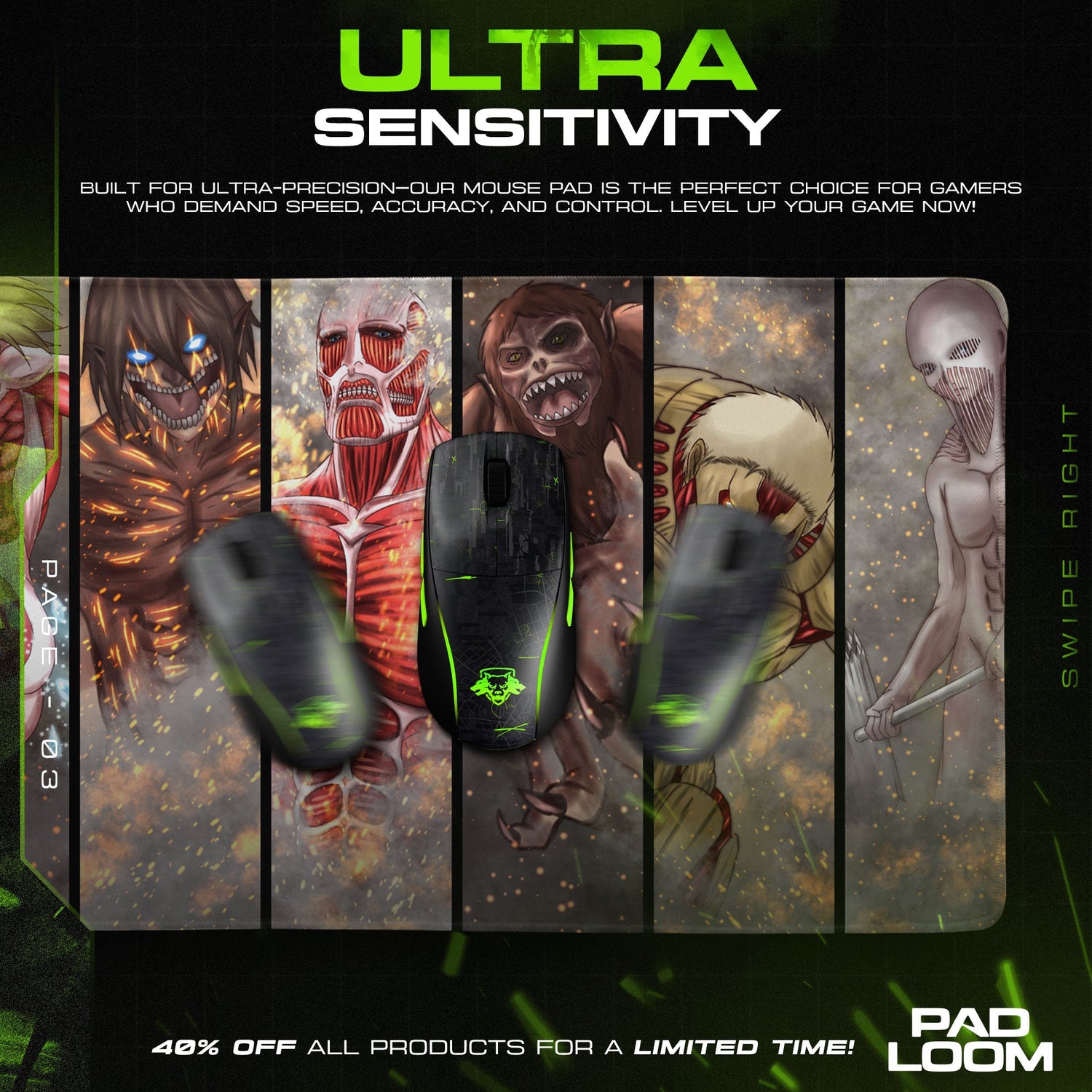 Attack on Titan Titan Shifters Mouse Pad, Anime Gaming Desk Mat Padloom