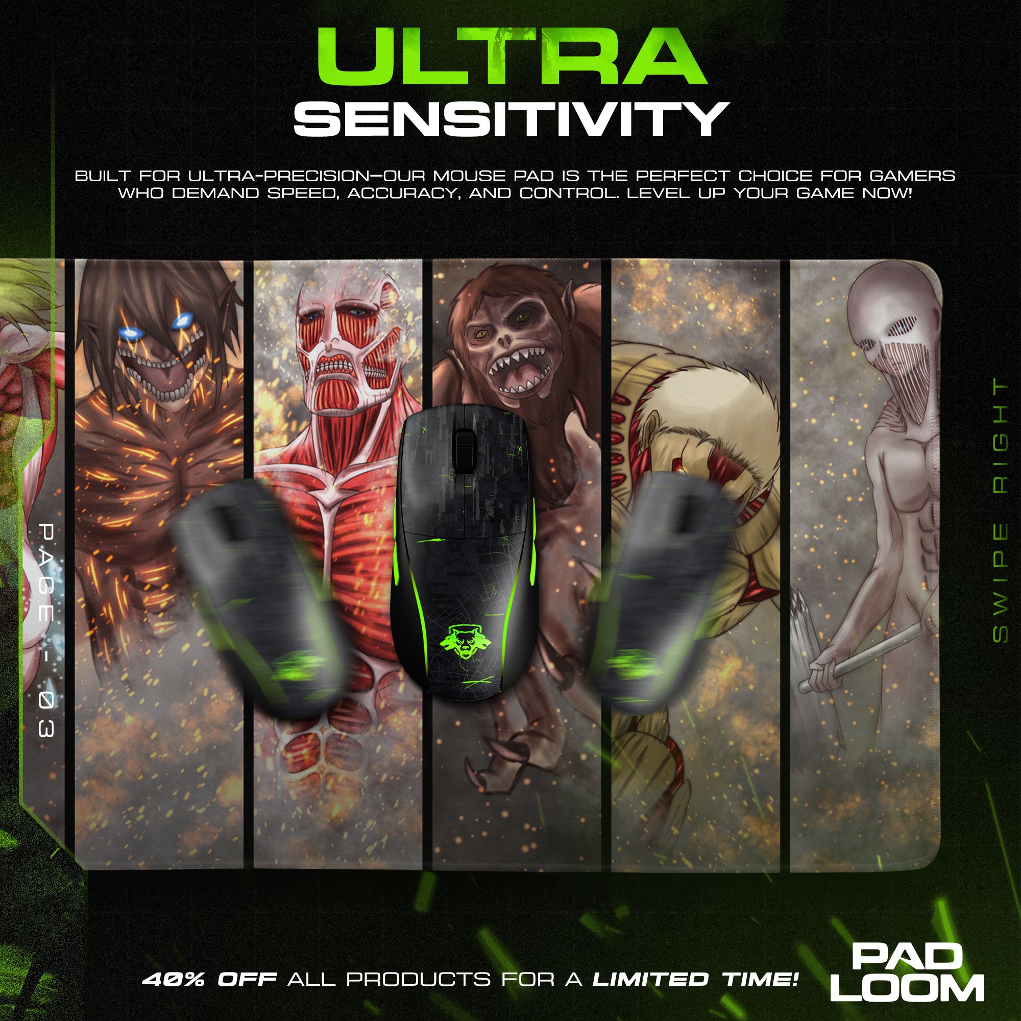 Attack on Titan Titan Shifters Mouse Pad, Anime Gaming Desk Mat