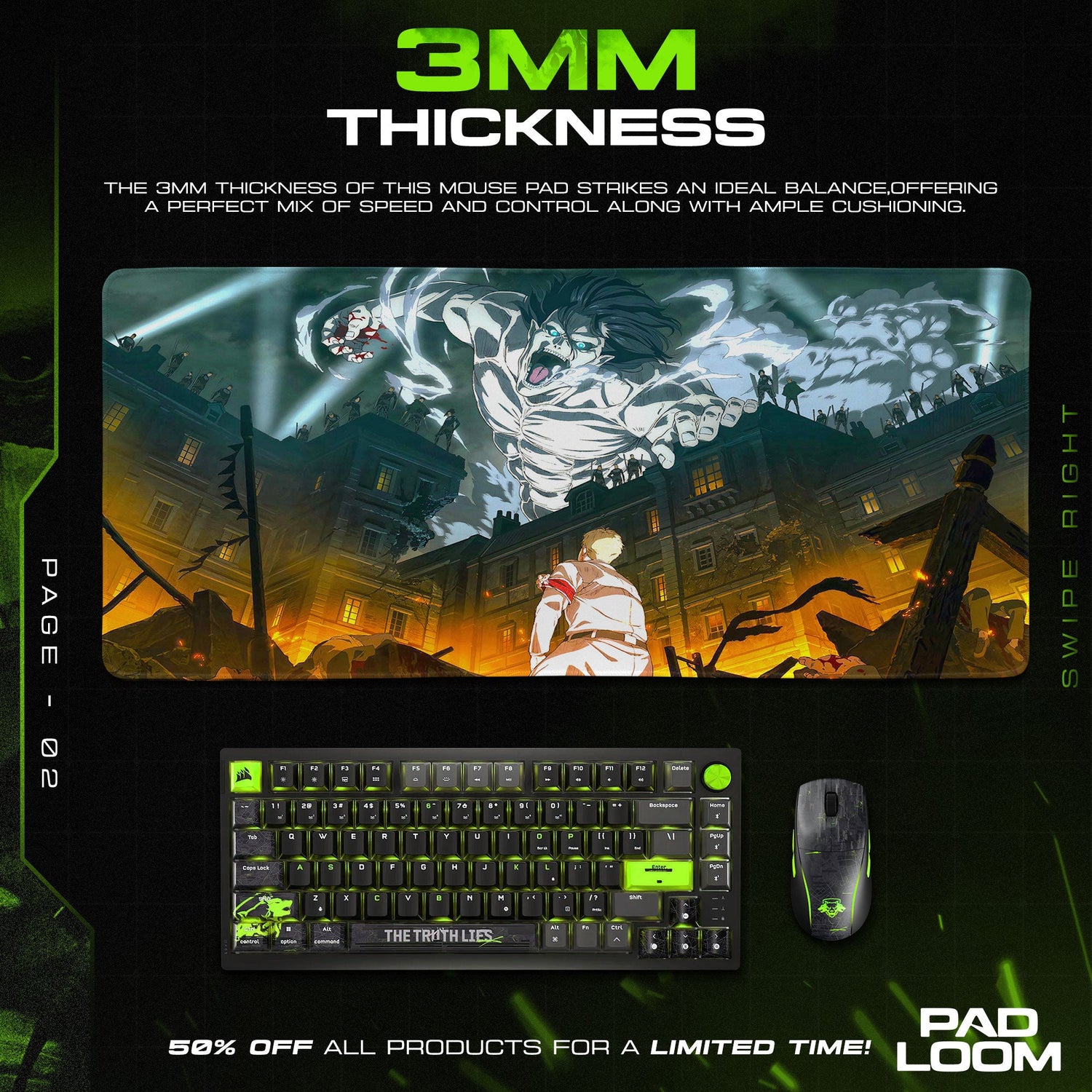 Attack on Titan Mouse Pad - Titan's Wrath Anime Desk Mat Padloom