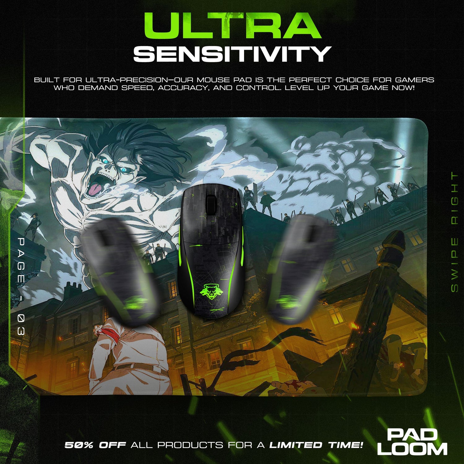 Attack on Titan Mouse Pad - Titan's Wrath Anime Desk Mat Padloom