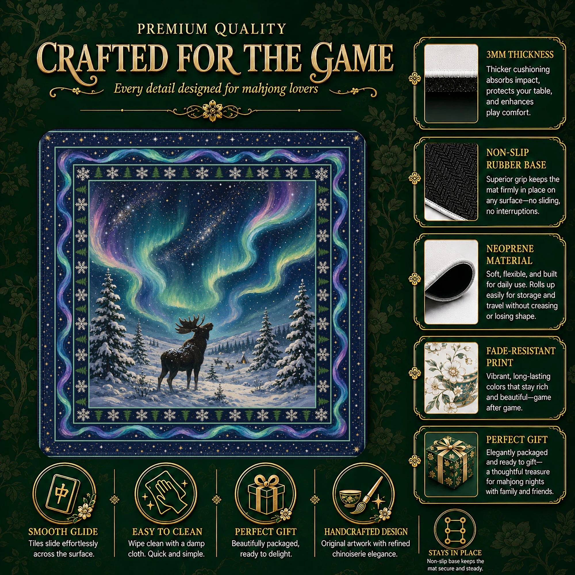Aurora Moose Mahjong Mat – neoprene mah jongg table mat