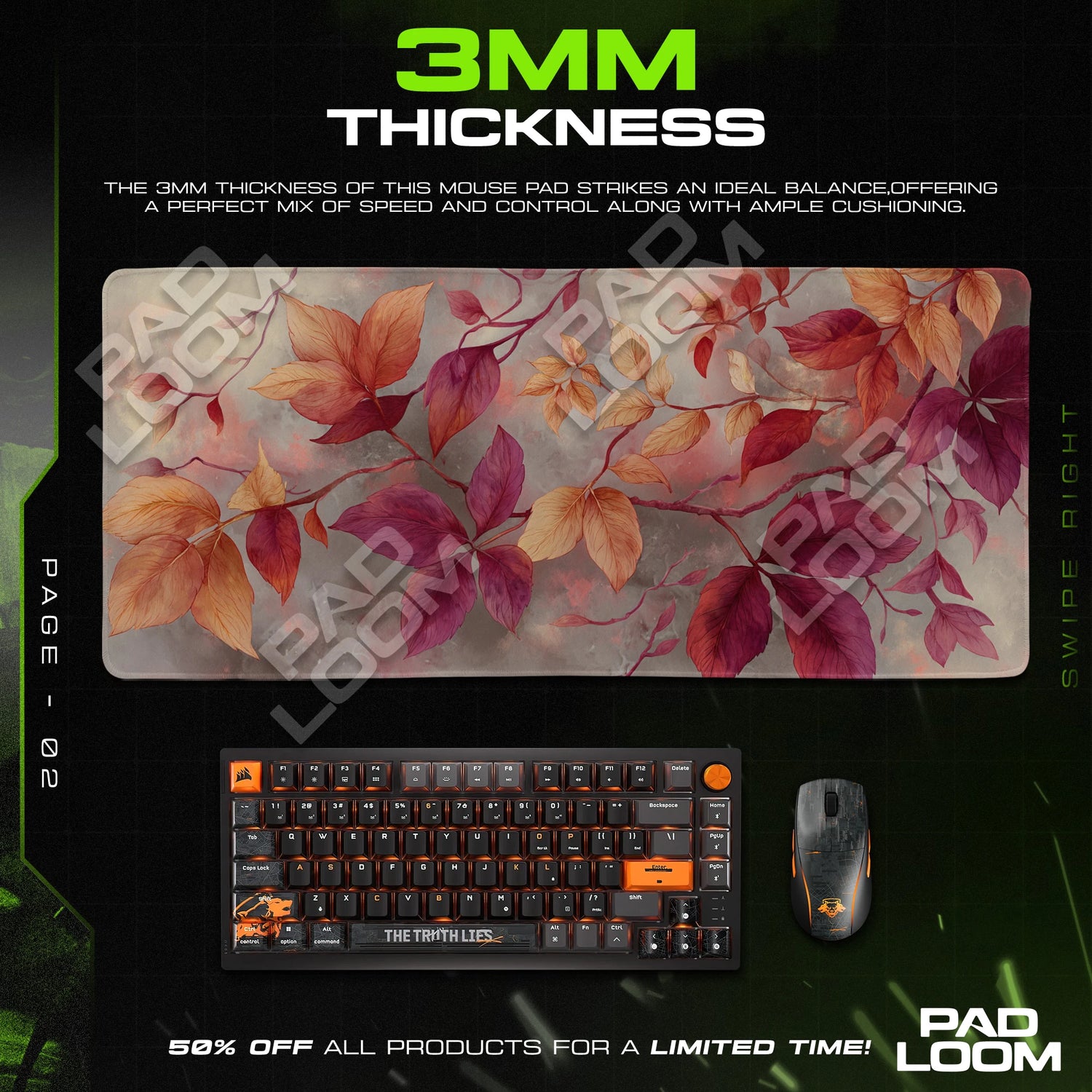 Autumn Ember Leaves Mouse Pad - Botanical Desk Mat