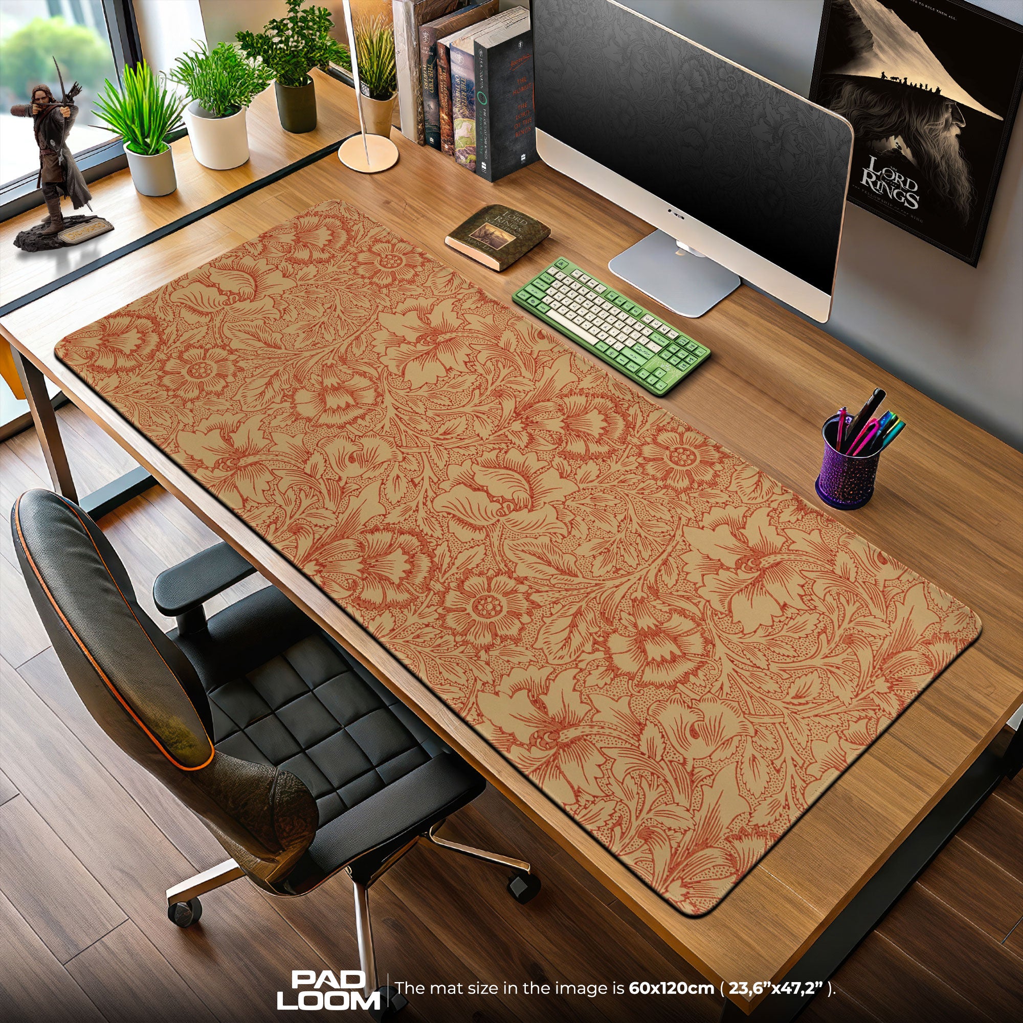 Autumn Etch Mouse Pad, Copper Floral Gaming Desk Mat