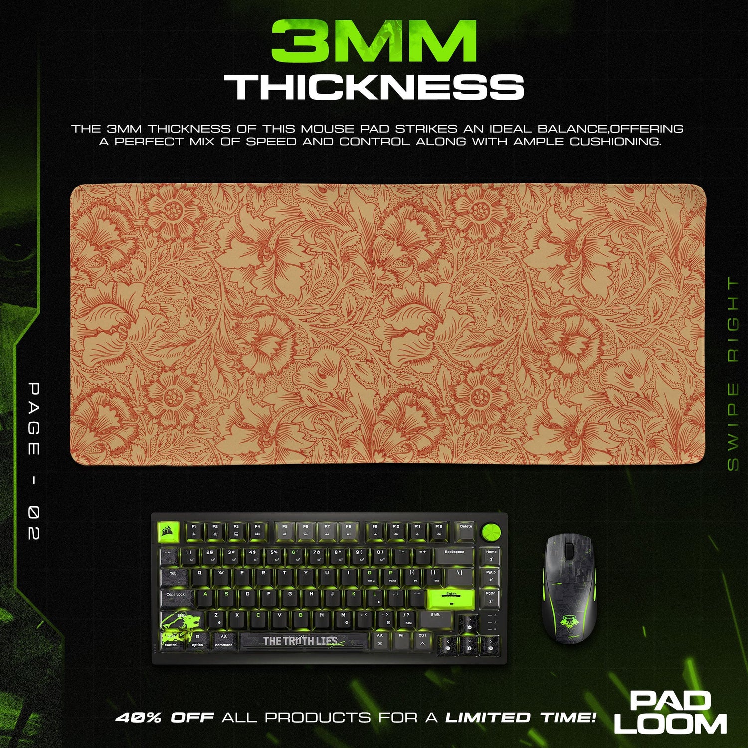 Autumn Etch Mouse Pad, Copper Floral Gaming Desk Mat Padloom