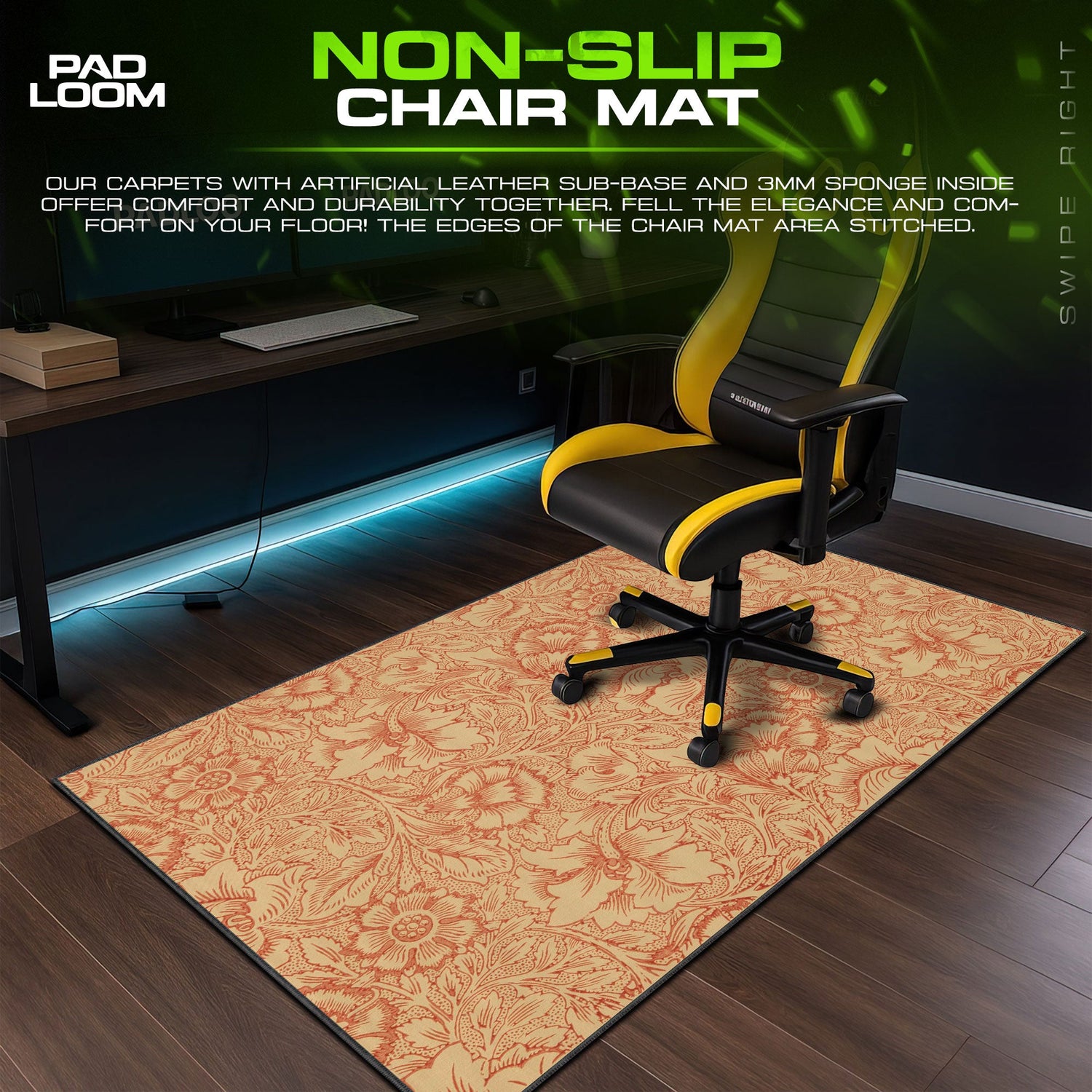 Autumn Etch Mouse Pad, Copper Floral Gaming Desk Mat Padloom