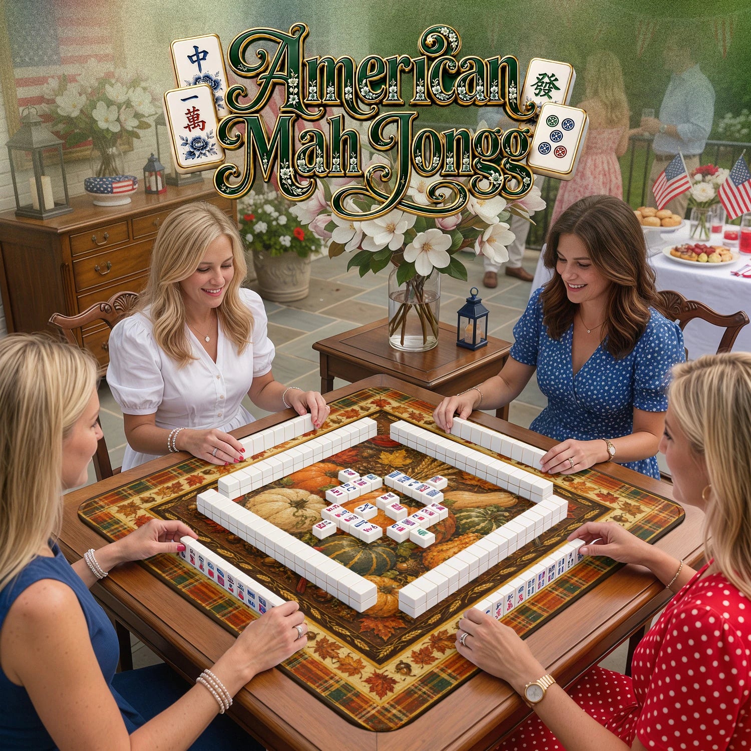 Autumn Harvest – non-slip mahjong table mat detail