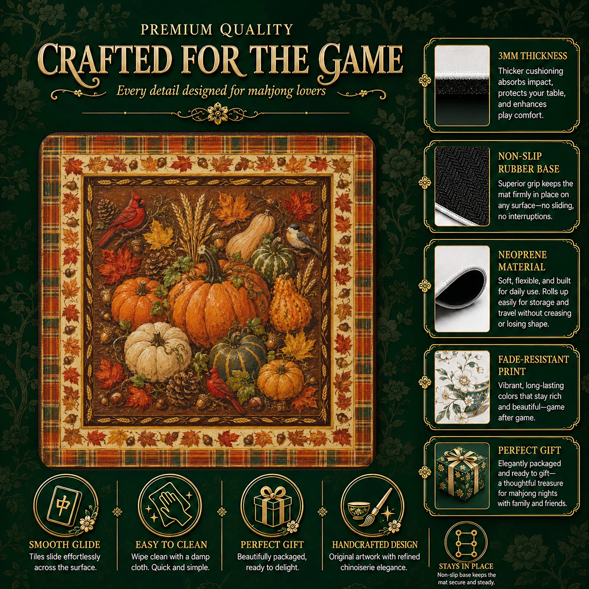 Autumn Harvest Mahjong Mat – neoprene mah jongg table mat