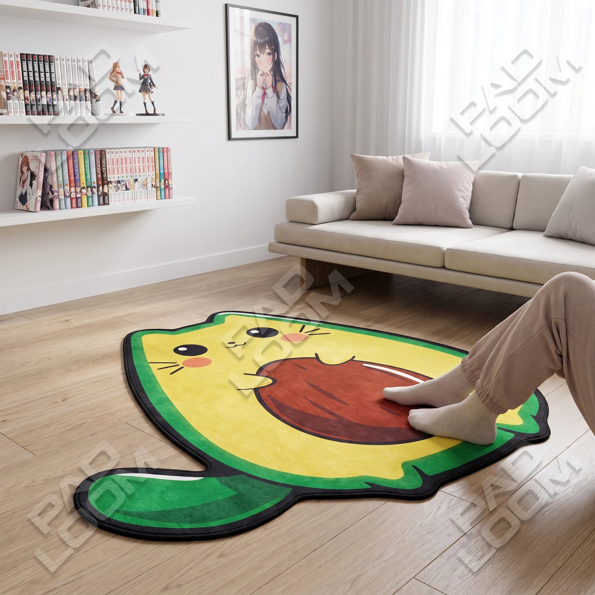 Avocado Cat Rug - Shaped Kids Room Area Rug
