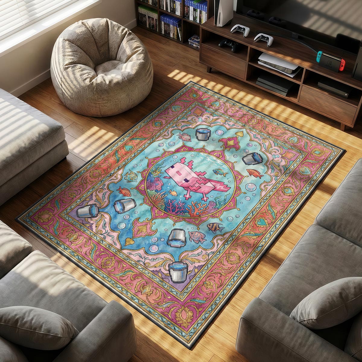 Axolotl Coral Reef Rug - Minecraft Chair Mat