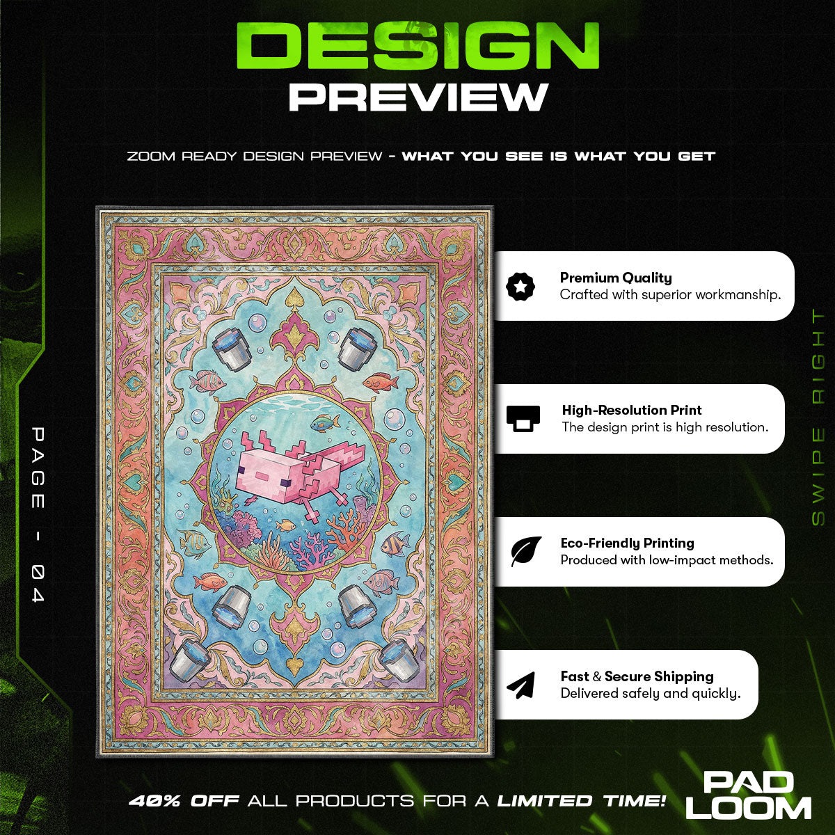 Axolotl Coral Reef Rug - Minecraft Chair Mat