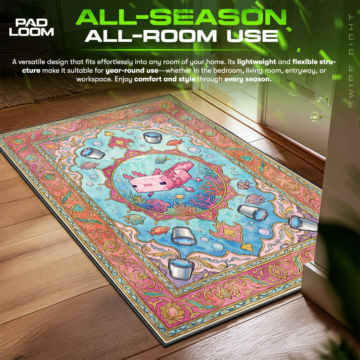 Axolotl Coral Reef Rug - Minecraft Chair Mat