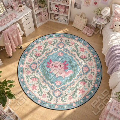 Axolotl Swimming Round Rug - Nursery Circle Area Rug
