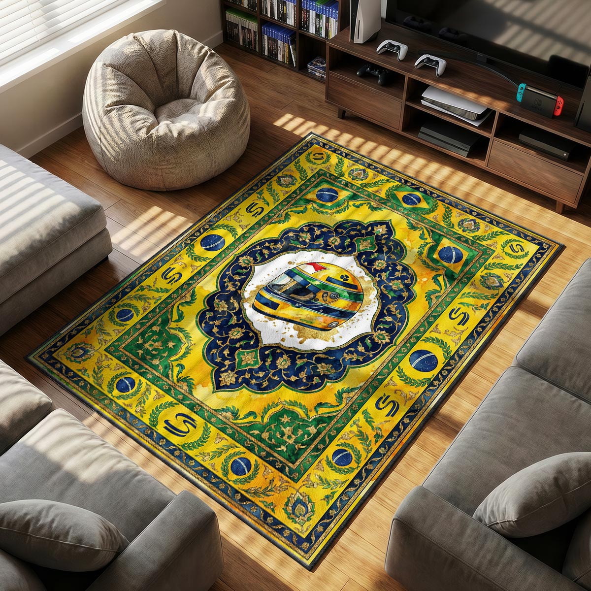 Ayrton Senna themed area rug for home decor fans