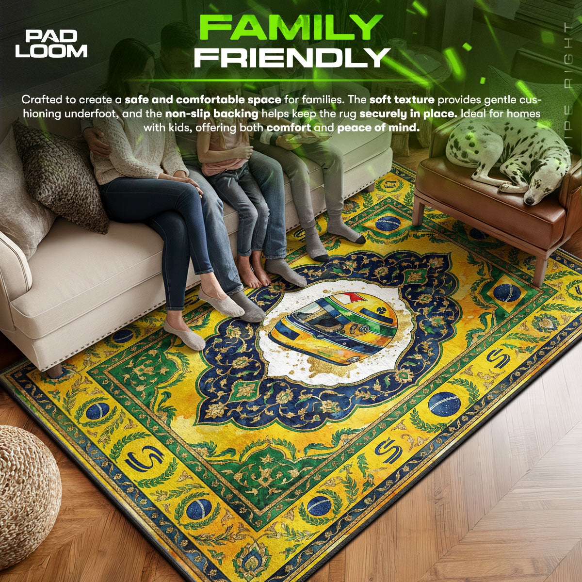 Ayrton area rug showing full home decor artwork