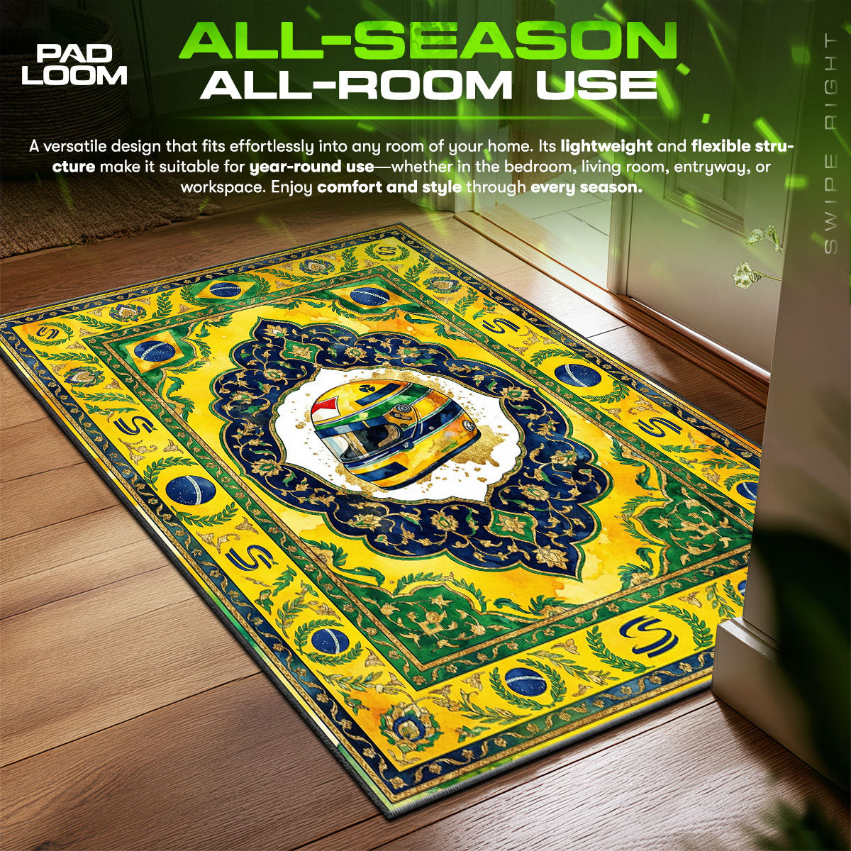 Ayrton Senna Helmet F1 Floor fan rug — premium quality print