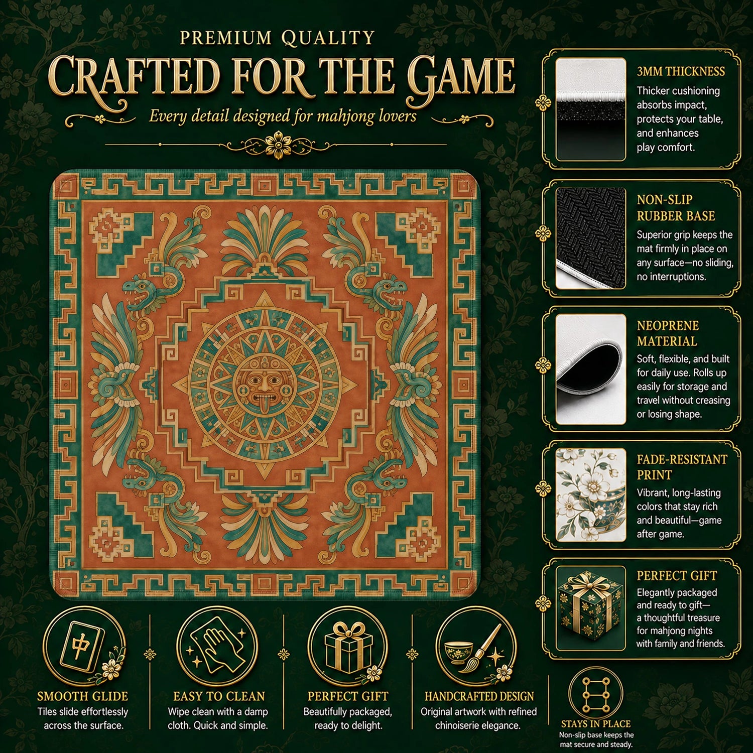 Aztec Sun Mahjong Mat – neoprene mah jongg table mat