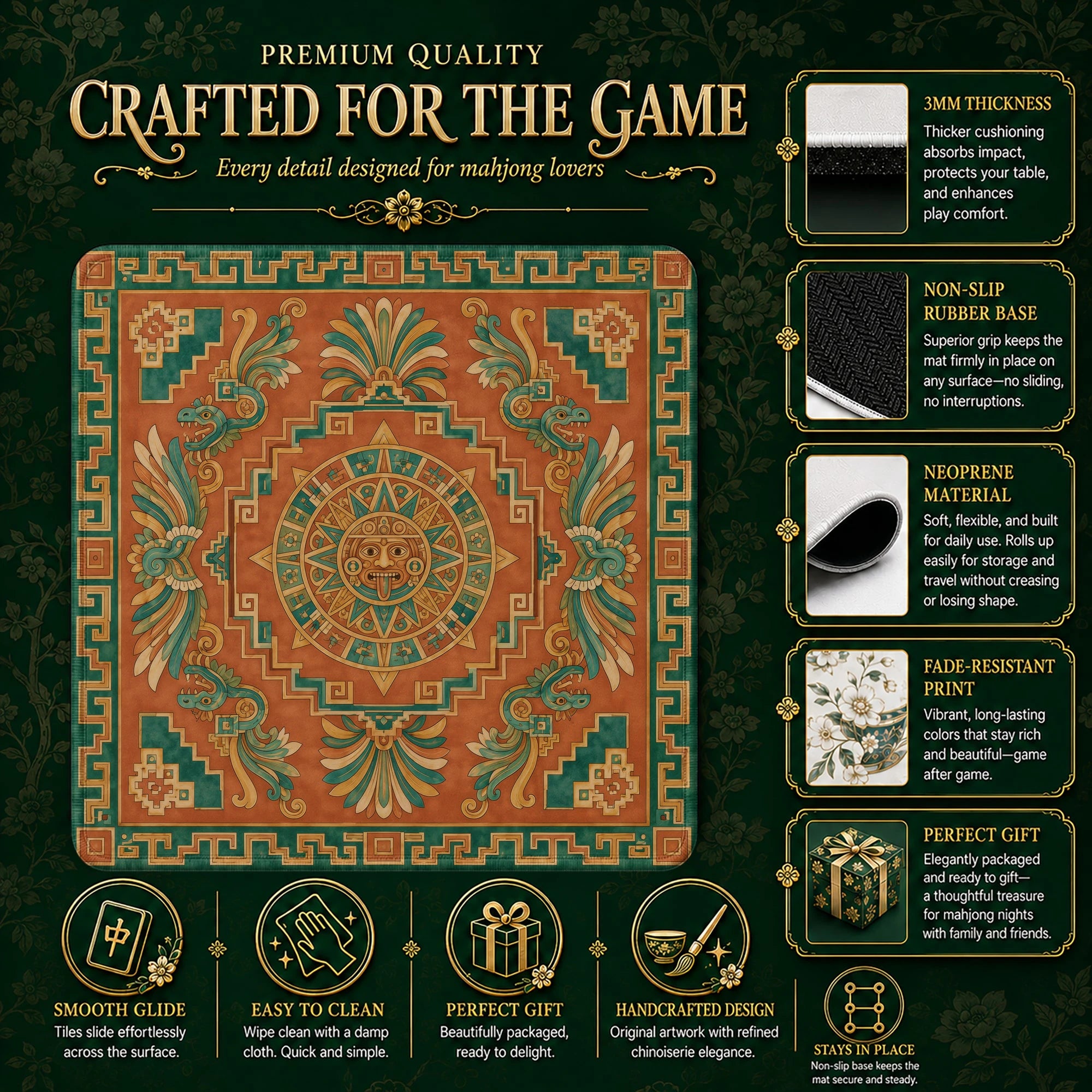 Aztec Sun Mahjong Mat – neoprene mah jongg table mat