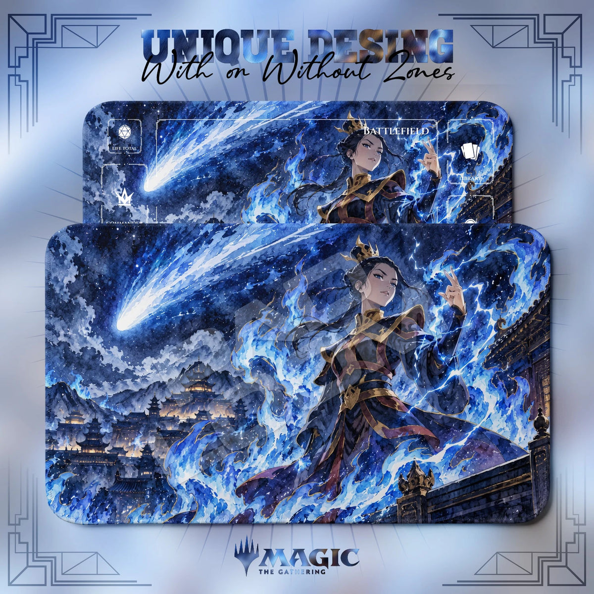Azula Comet Avatar MTG playmat shown with zones and without zones