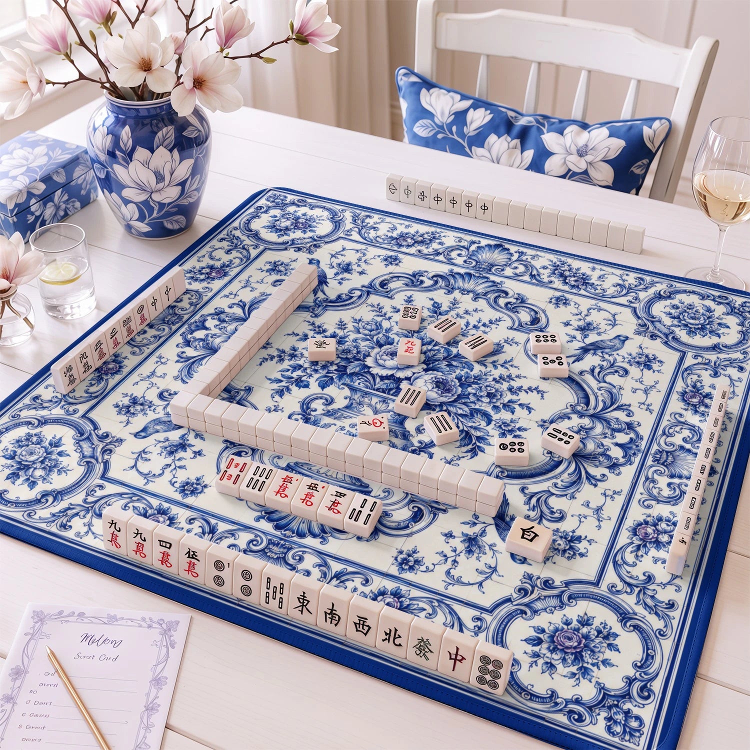 Azulejo Bouquet Mahjong Mat - Mah Jongg Mat