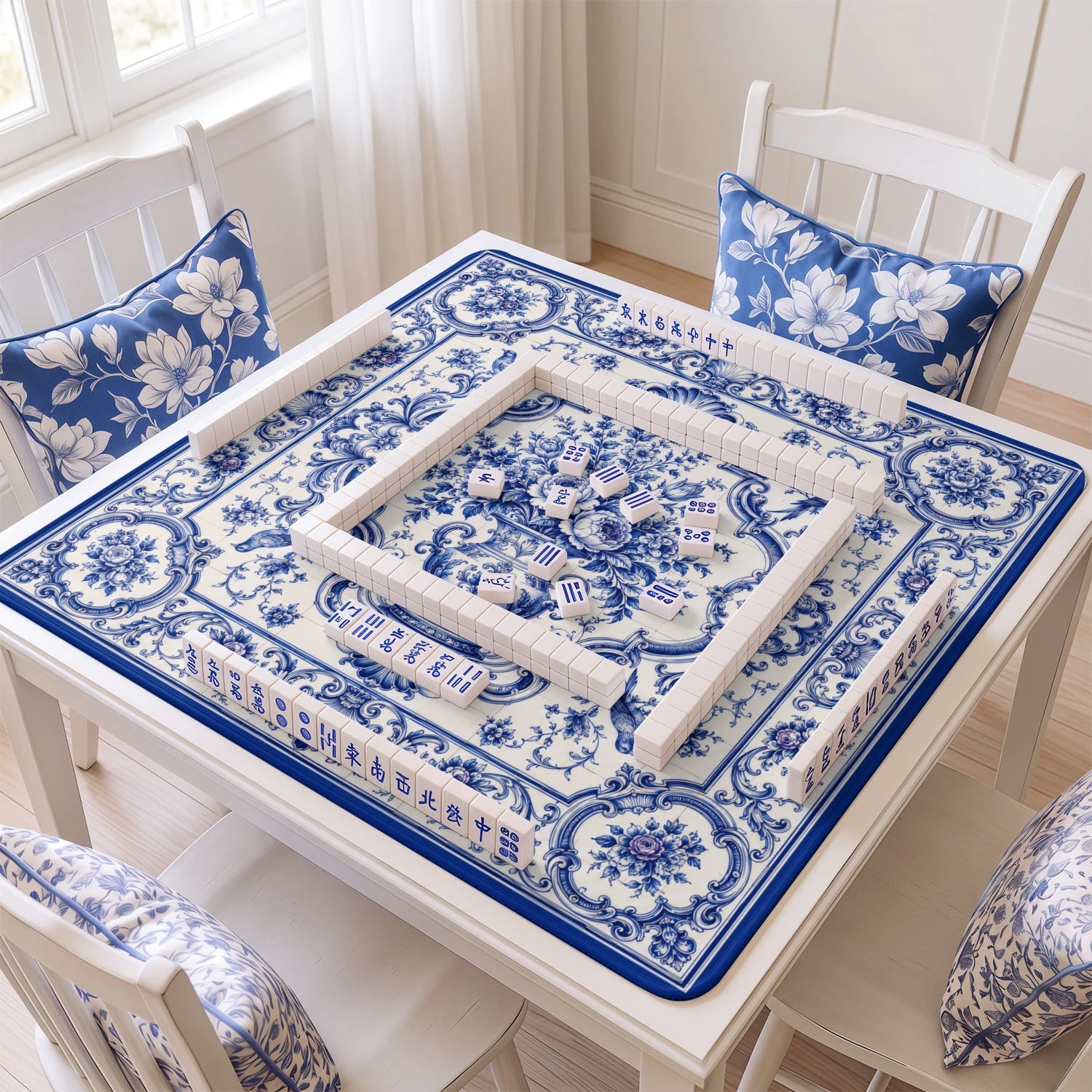 Azulejo Bouquet Mahjong Mat - Mah Jongg Mat